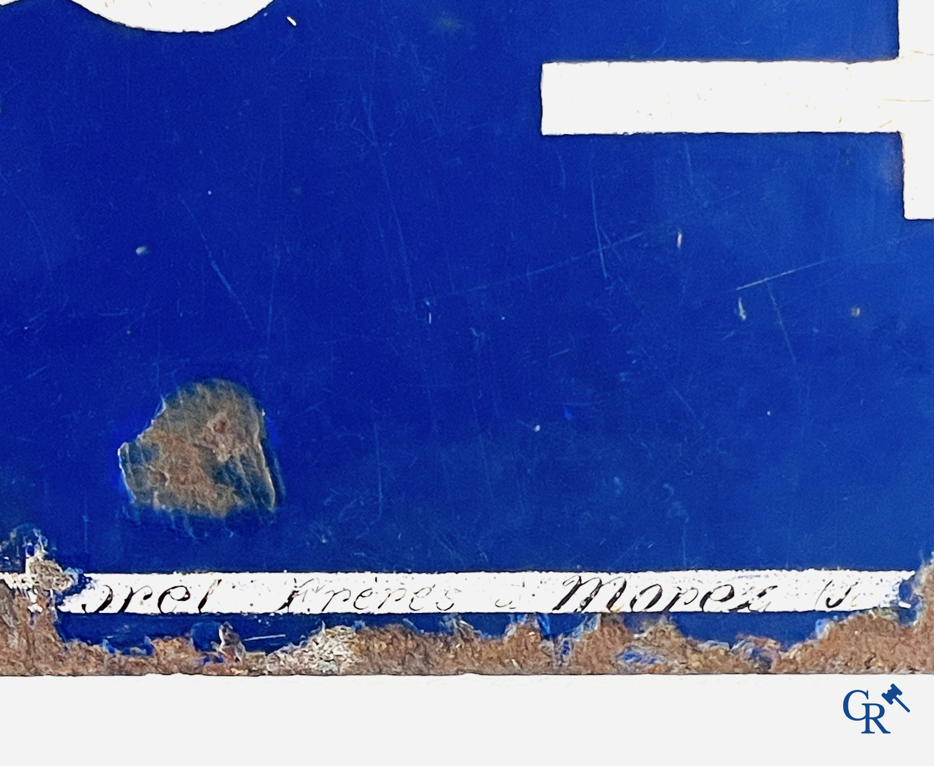 Chocolat Menier, Early edition of an enamel advertising sign for Menier. Morel frères à Morez, Jura. Circa 1890.