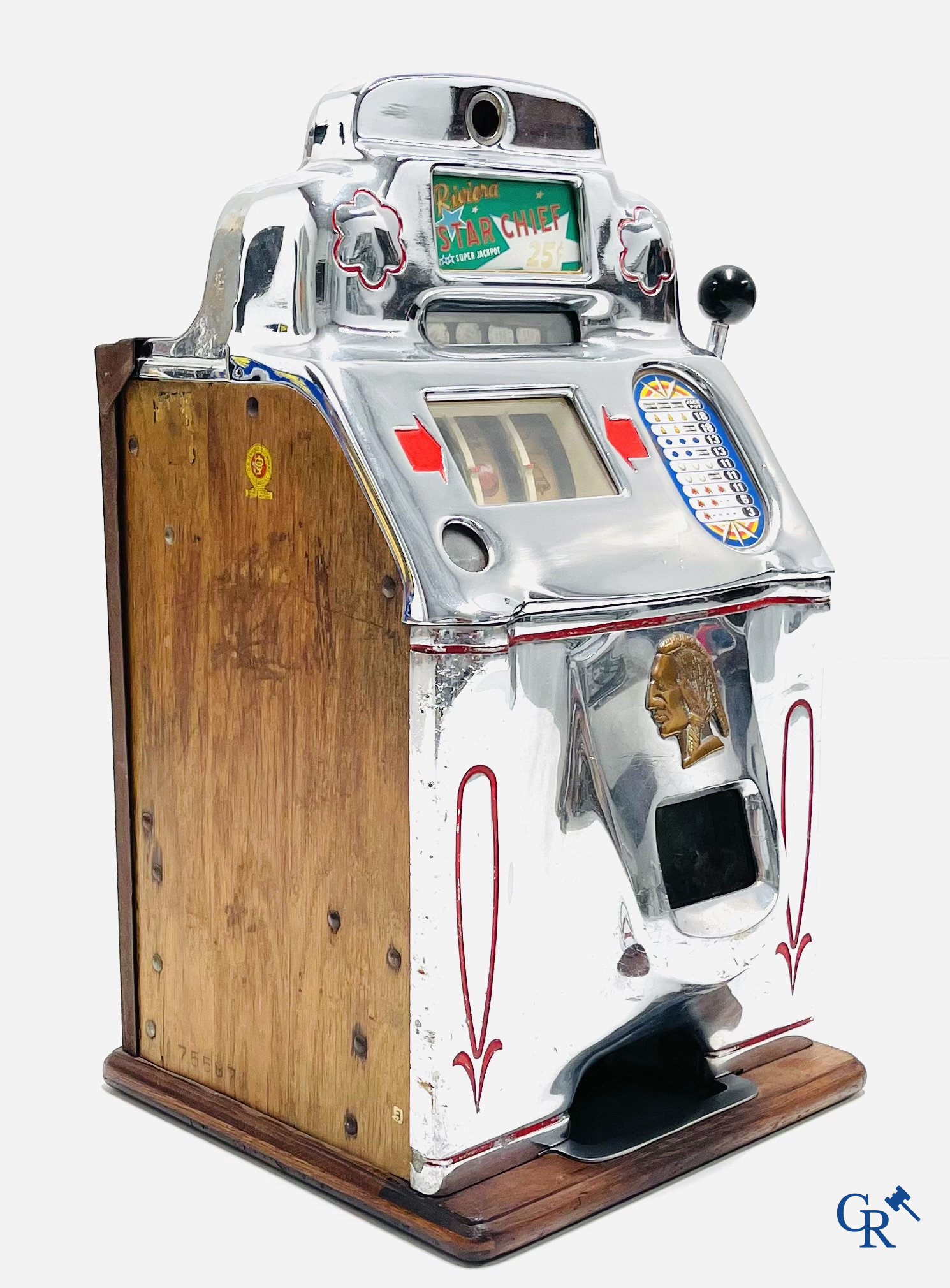 Jackpot, one-armed bandit, Jennings & Company Chicago. Riviera Star Chief Super Jackpot. Numbered.