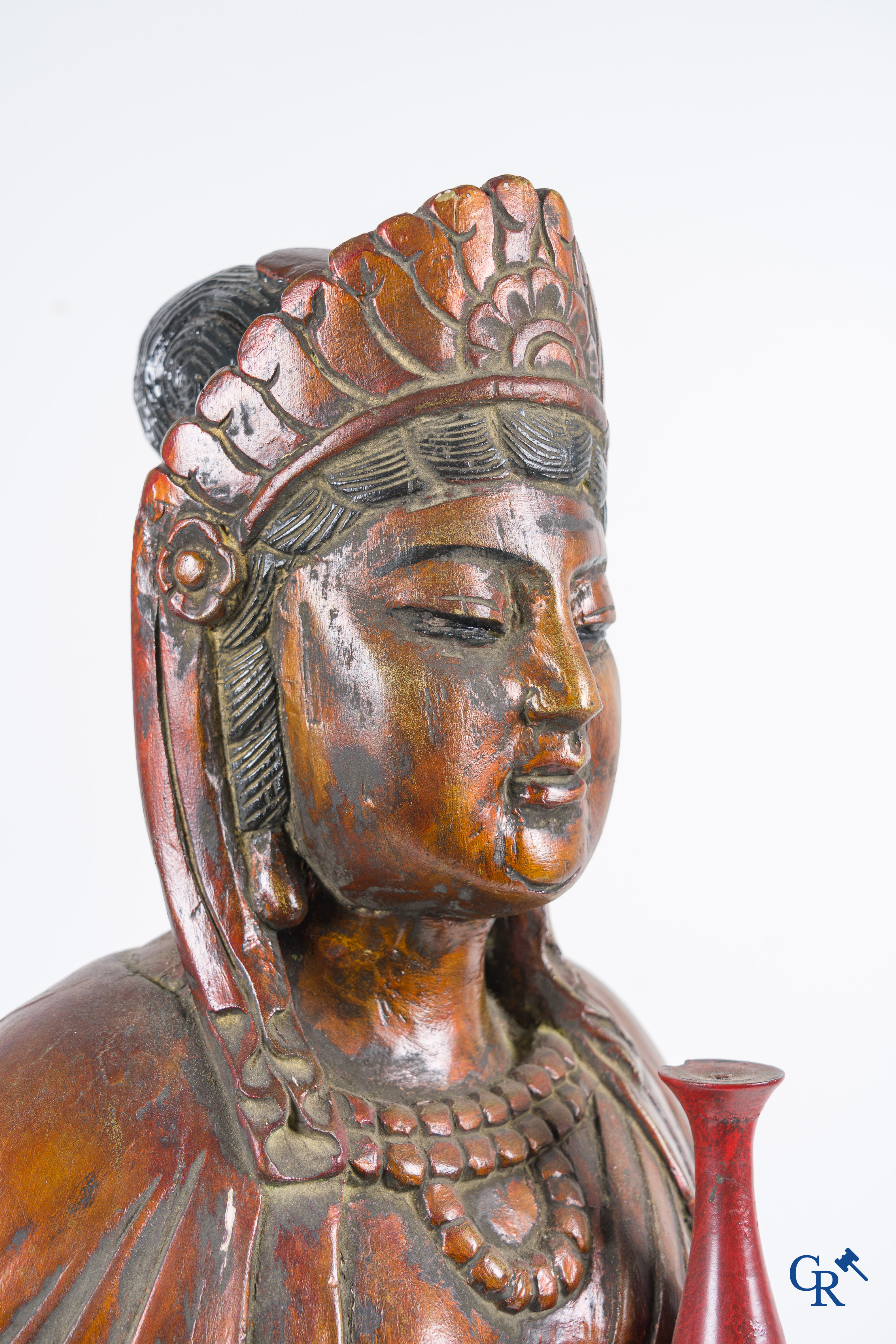 Asian Art, A wooden statue of Guanyin. 19th century.