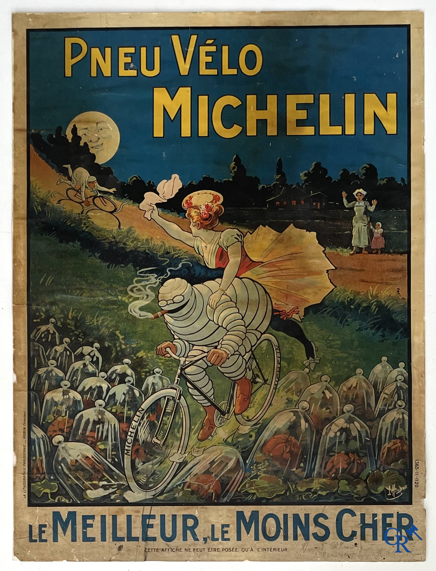 Léon Hingre (1860-1926) Pneu Vélo Michelin. Beautiful poster for Michelin bicycle tires. Around 1910.