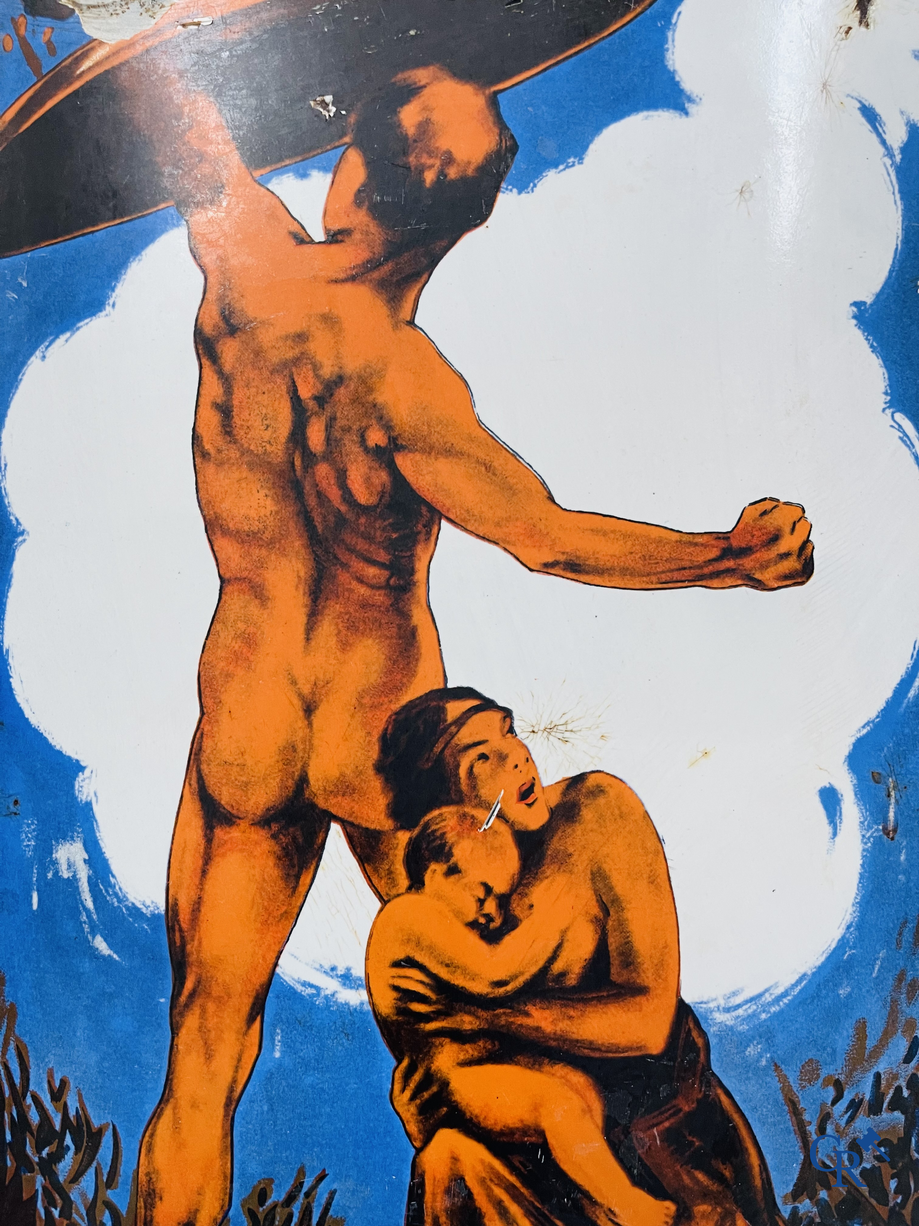 Prevoyance Sociale, enamel sign for Social Security insurances. Pyro-email Boos & Hahn. 1930's.