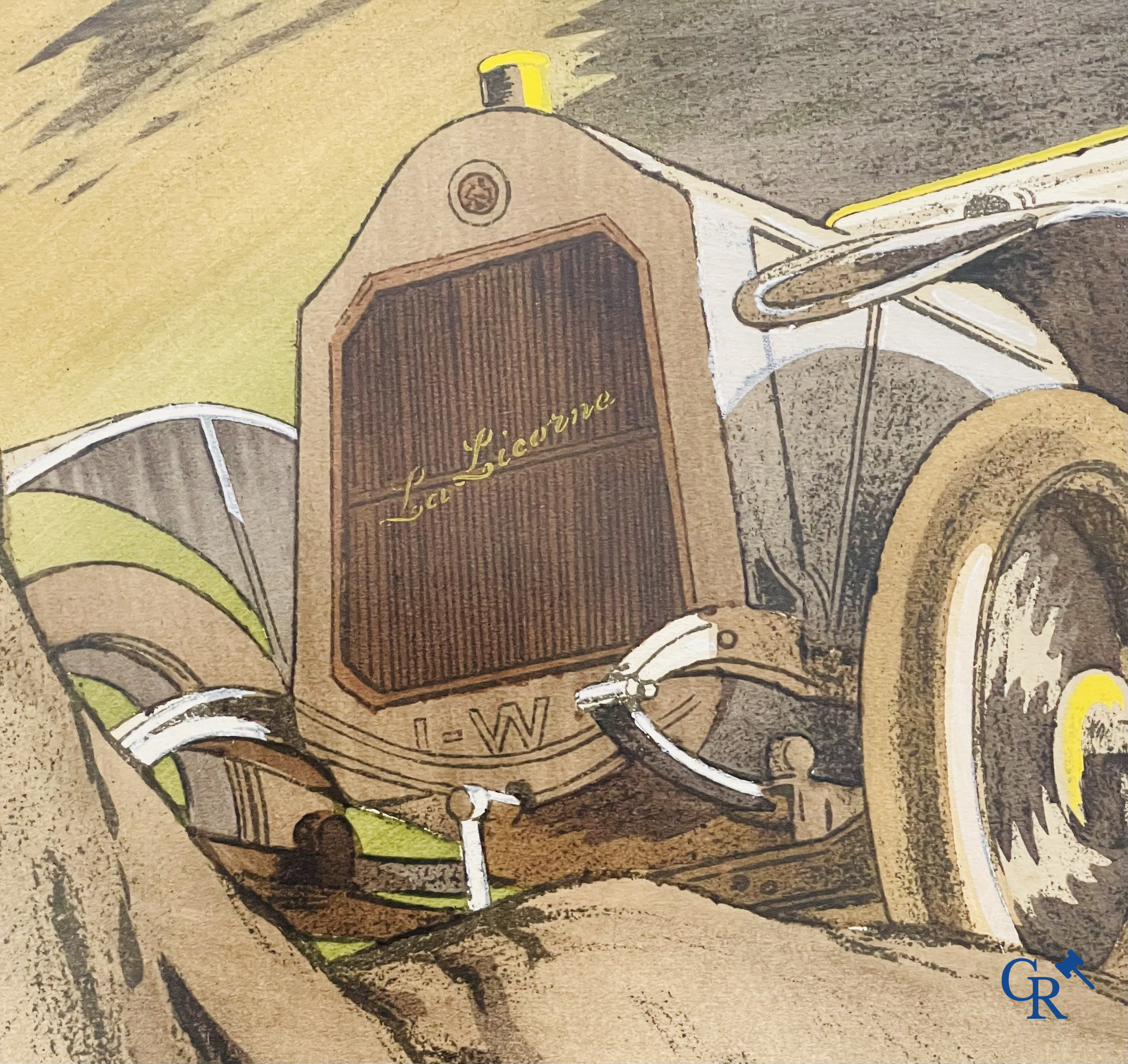 André Nevil, L'équipe "La Licorne" dans le Tour De France 1912. Colour lithography. Mabileau & Comp. Paris 1912.