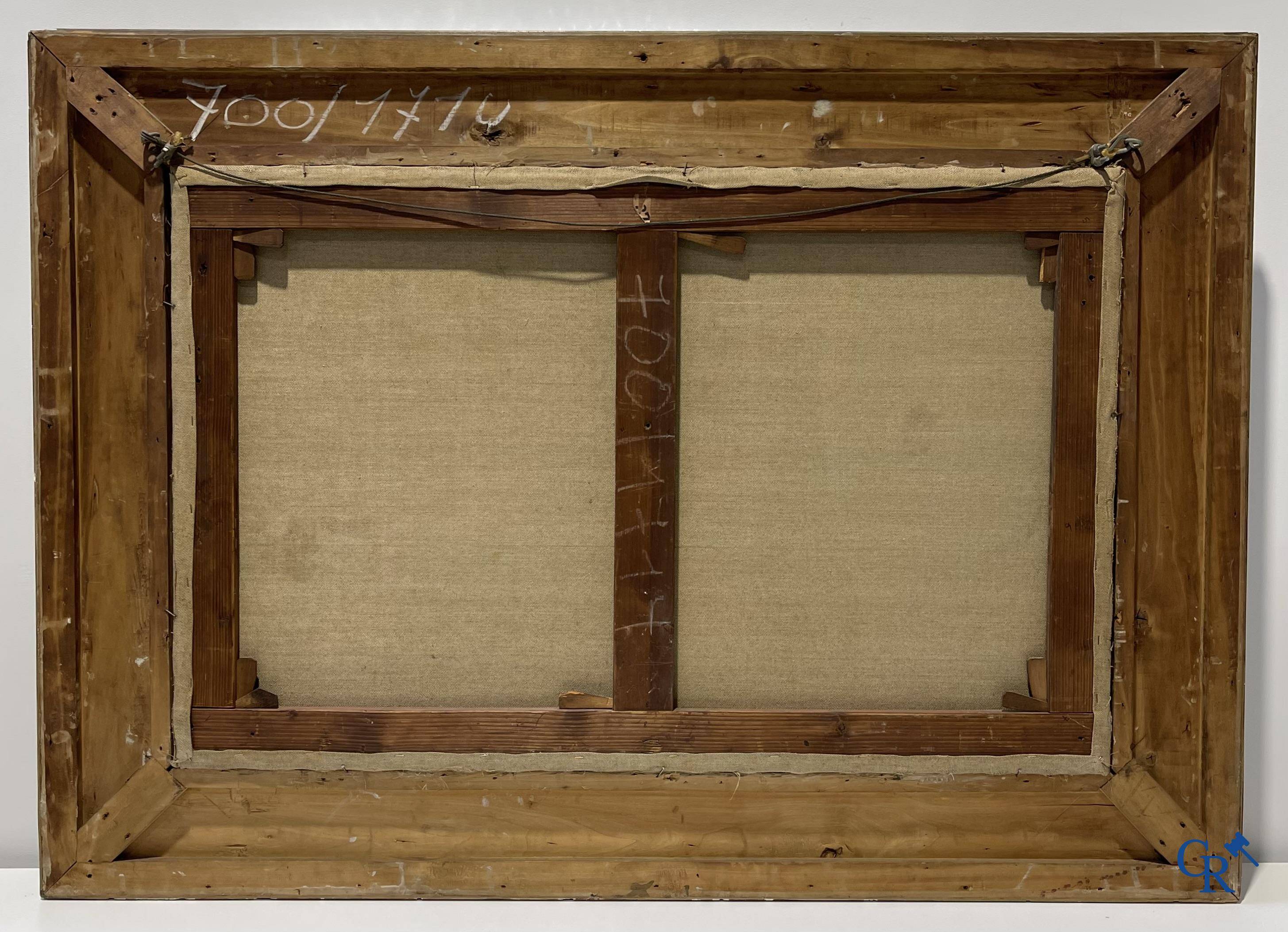 Gustave Helinck (1884-1954) Large naval painting in a richly decorated frame.