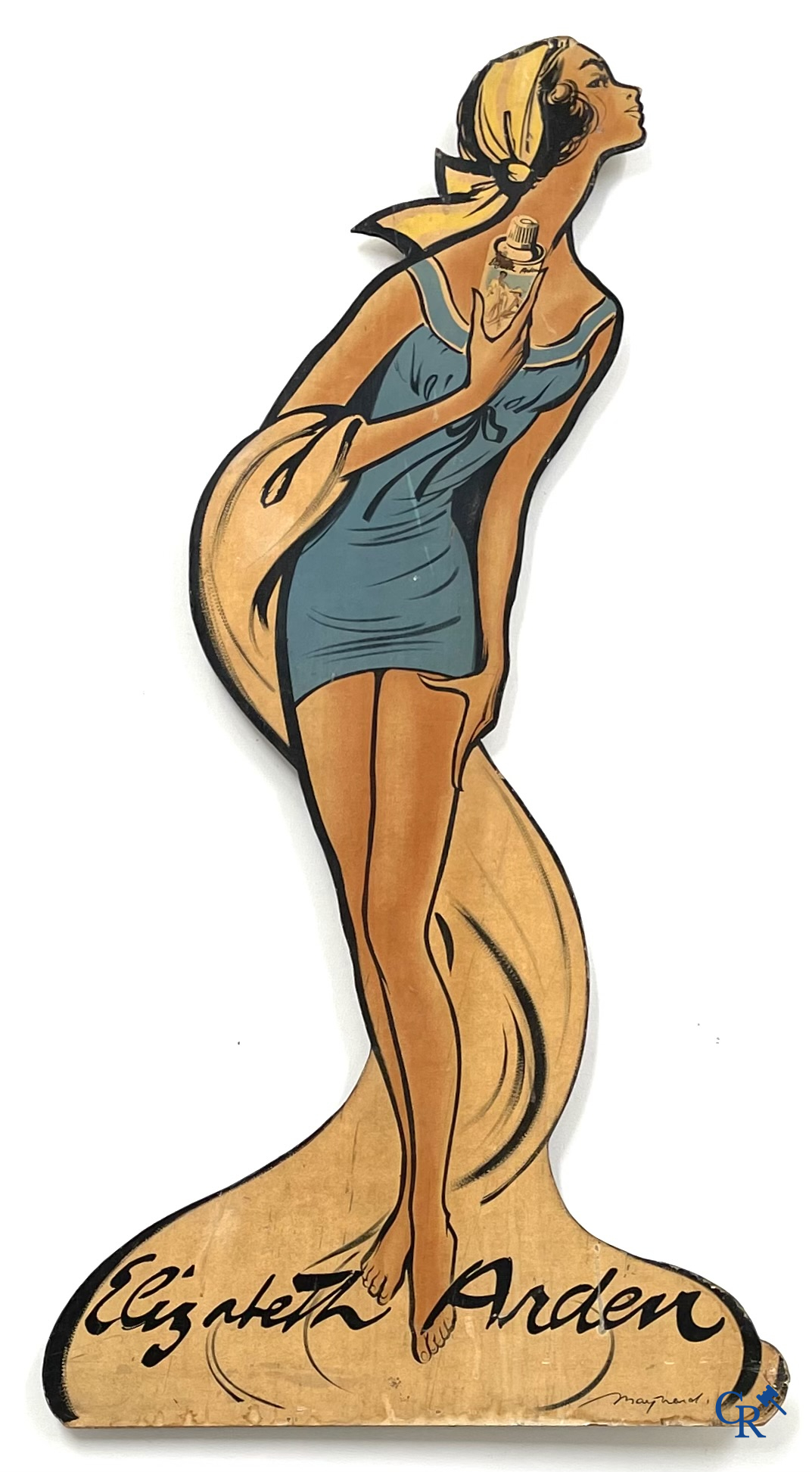 Elizabeth Arden, une grande publicité de vitrine pour les produits de beauté d'Elizabeth Arden. Vers 1950.