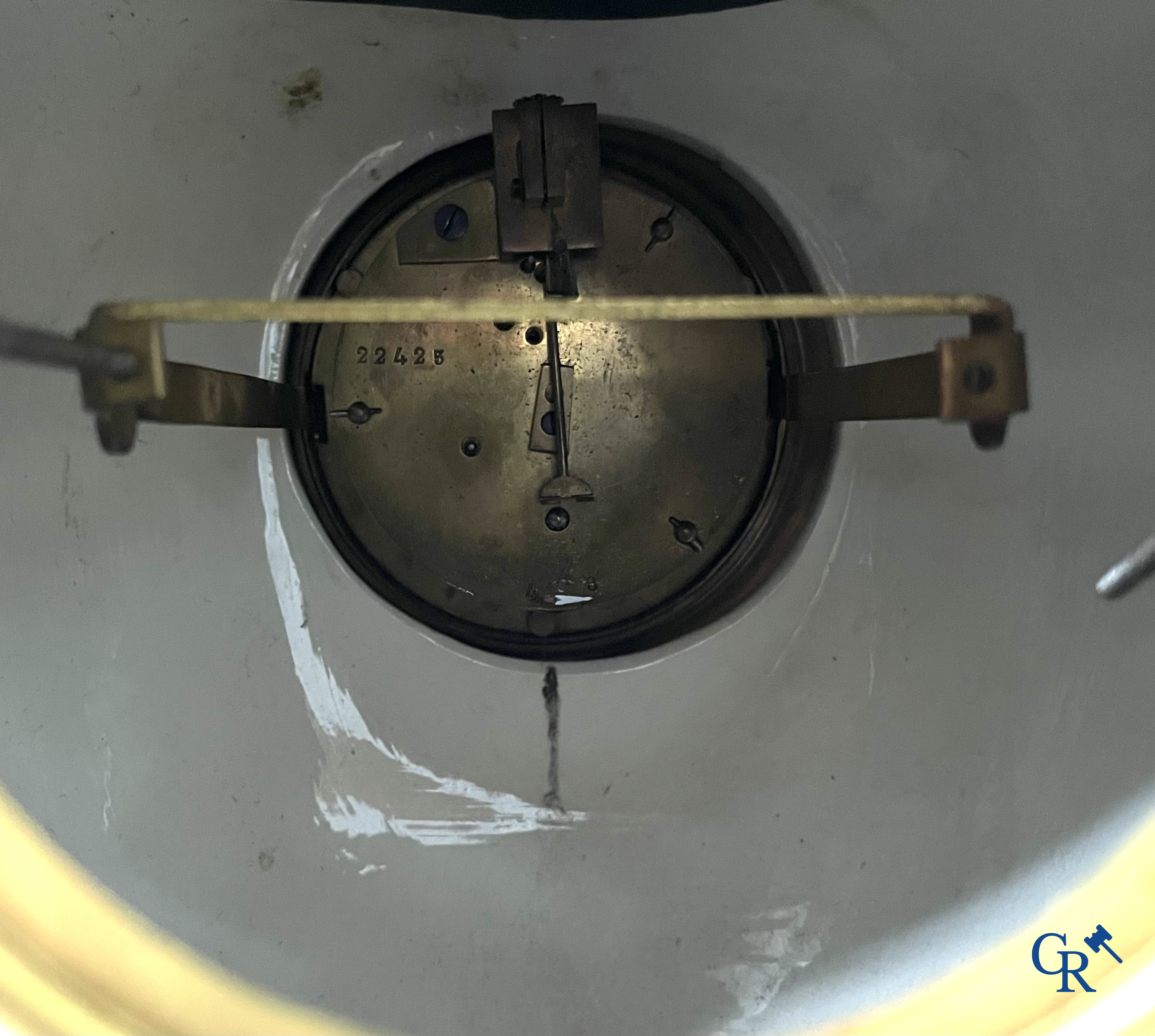 A large 3-piece fireplace set in enamelled faience and bronze. Art Nouveau. Circa 1900.