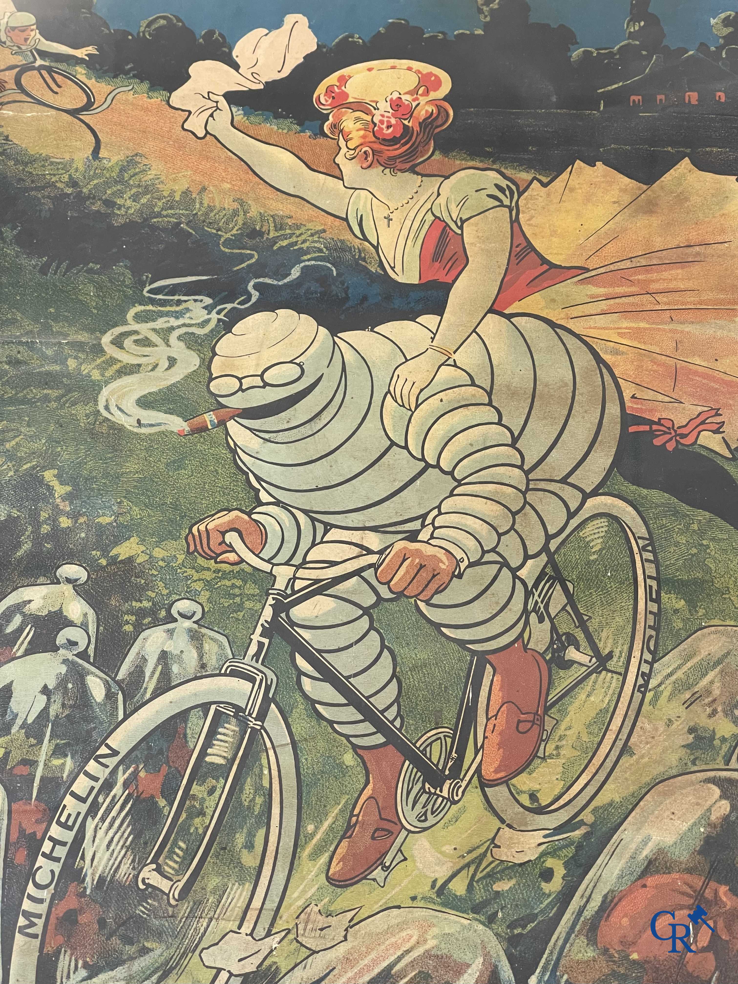 Léon Hingre (1860-1926) Pneu Vélo Michelin. Beautiful poster for Michelin bicycle tires. Around 1910.