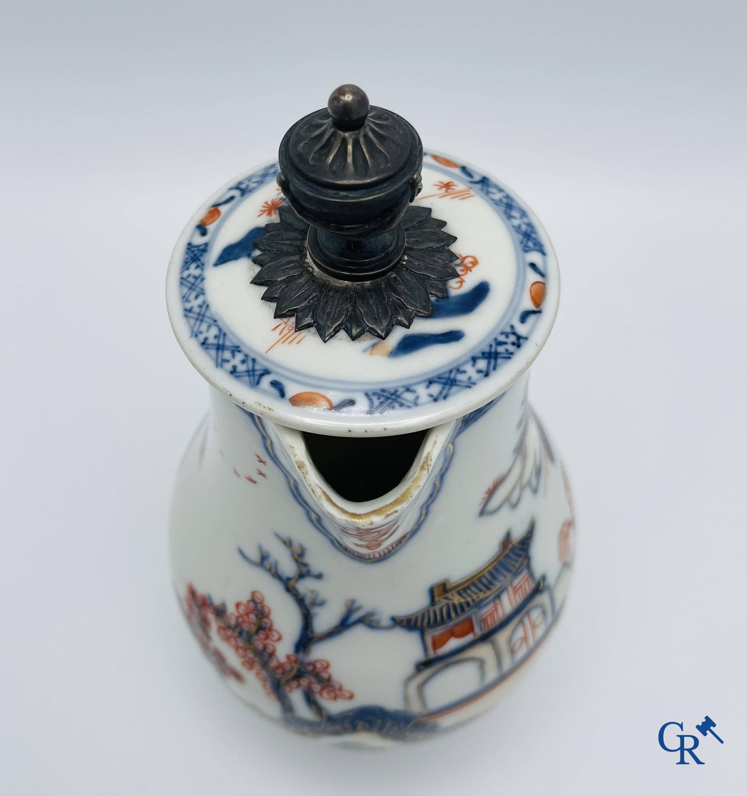 Asian Art: A Chinese silver mounted imari style lid jug. Qianlong period.