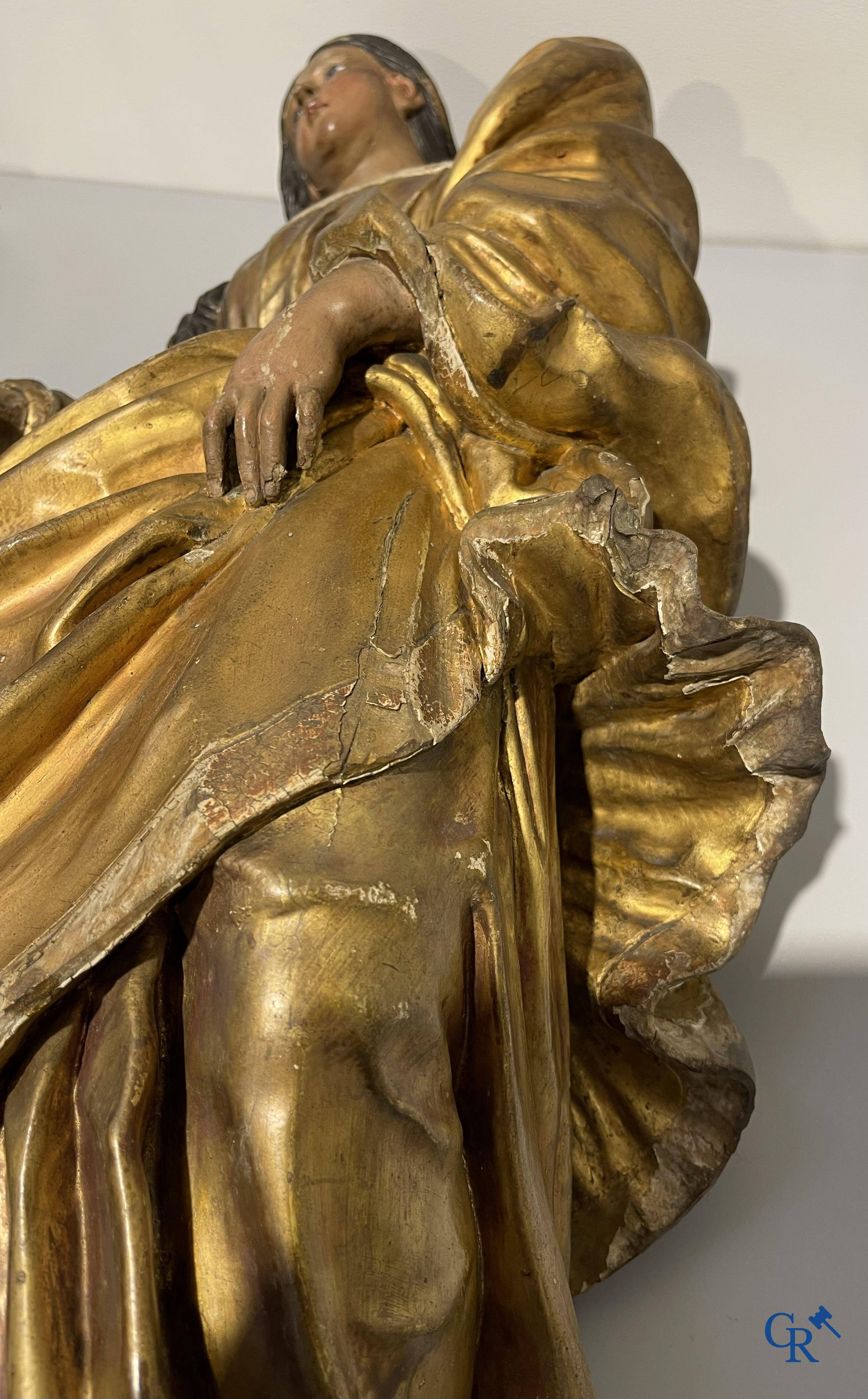 Exceptionally polychrome wooden statue of Saint Catherine of Alexandria with glass eyes, 18th century.