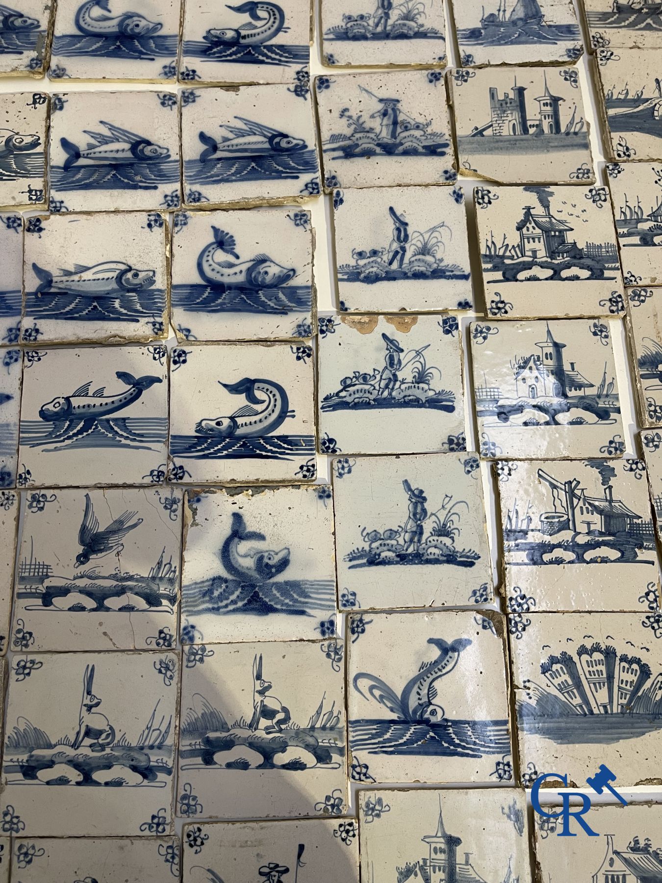 A large collection of various Delft tiles. 17th-18th century.