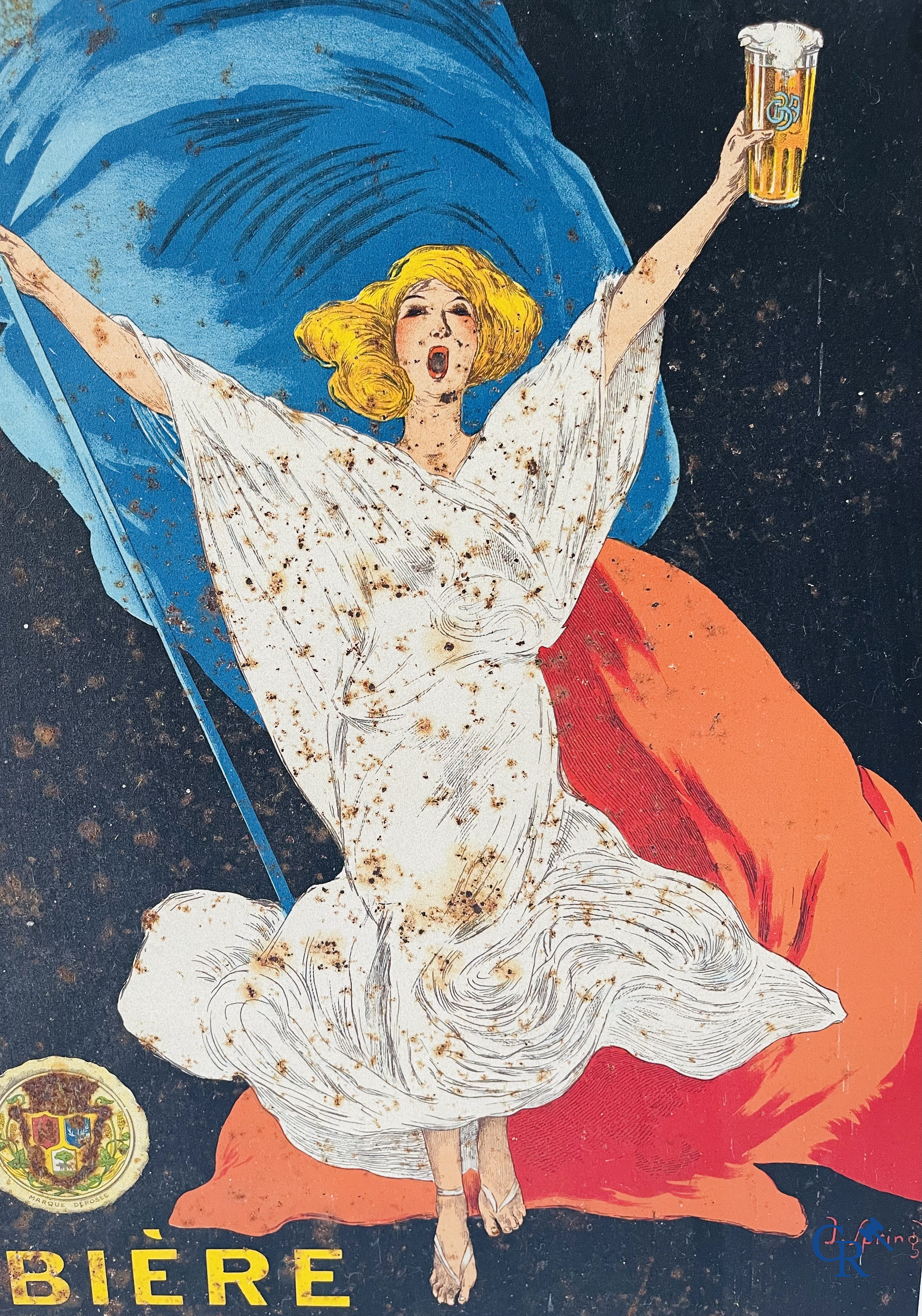 J. Spring (André Lapuszewski, Joseph Stall) Publicity printed on metal for Bière de la Grande Brasserie Ardennaise.