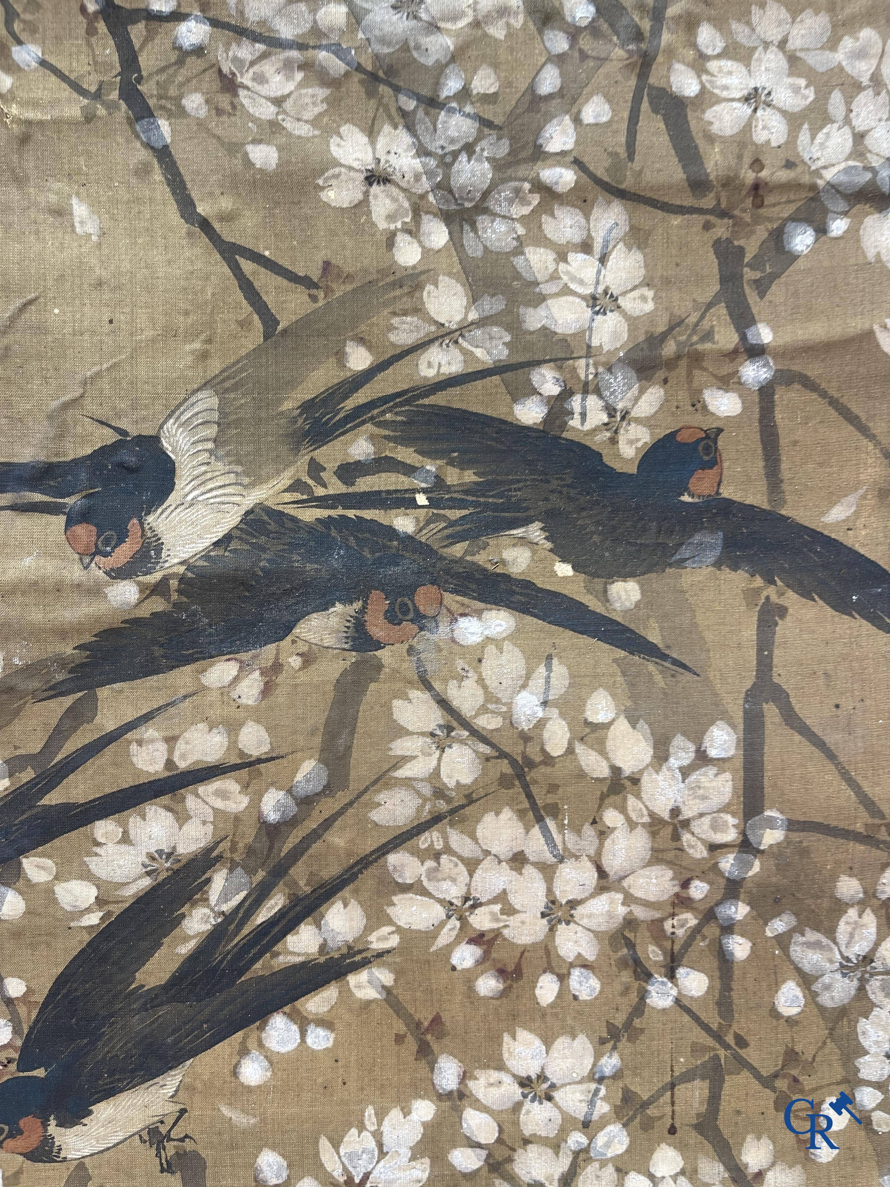 Asian Art, a large Japanese scroll. Signed. 18th century.