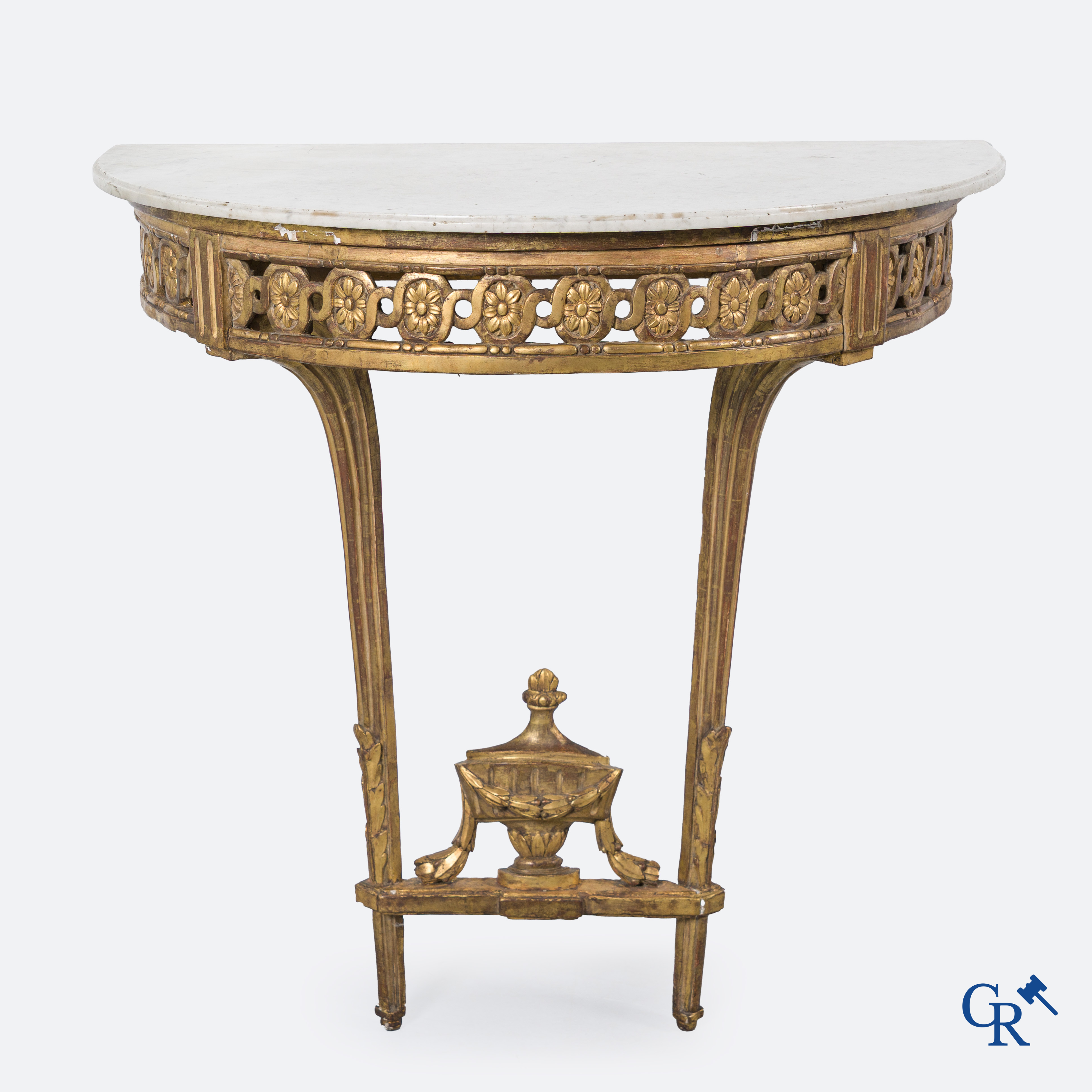 Furniture: Wood sculpted and gilded crescent shaped console. LXVI-period.