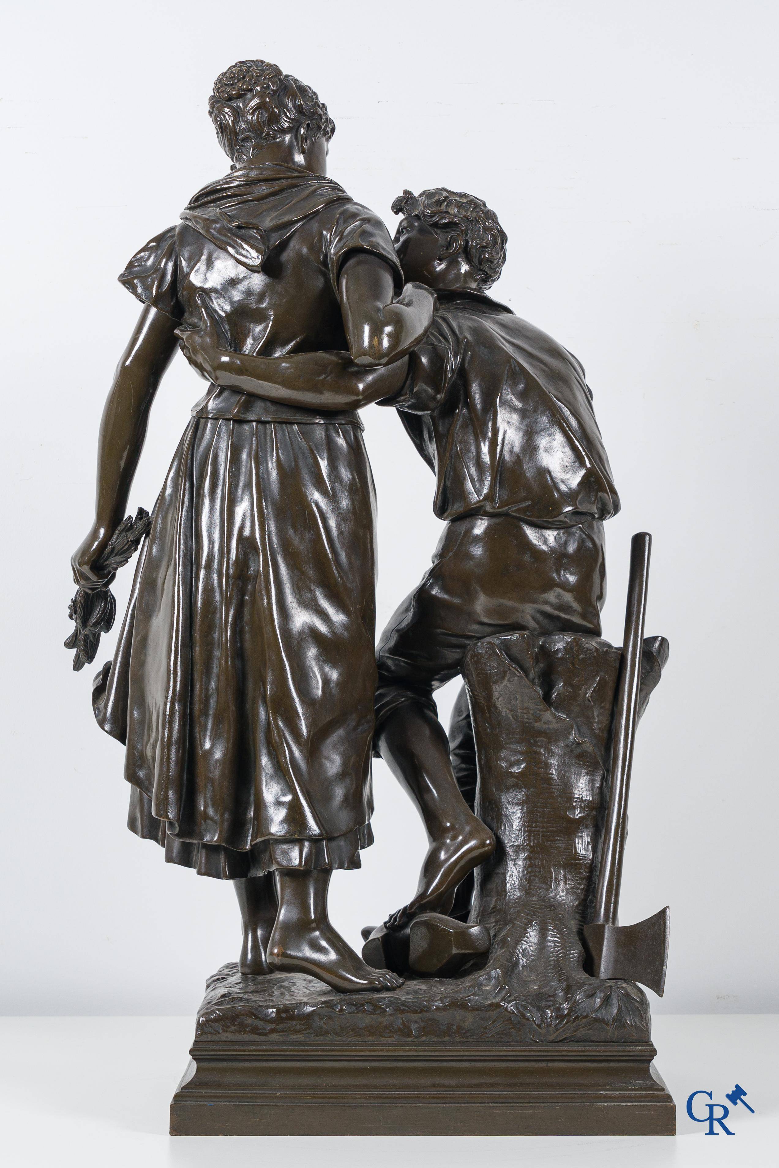 Luca Madrassi (1848-1919) A large bronze statue, couple in love, Signed L. Madrassi Paris and Madrassi.