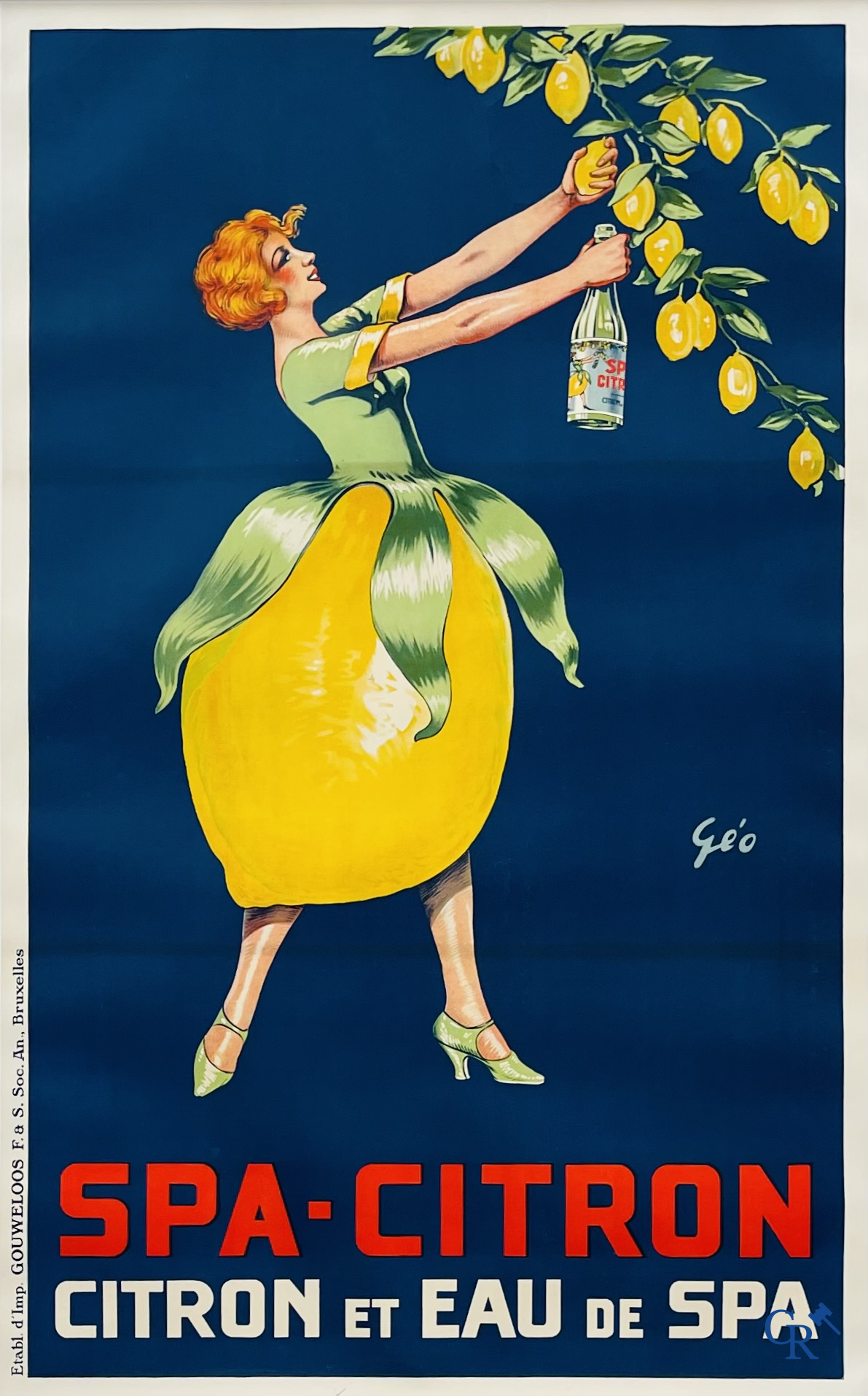 Géo, Spa-Citron, Citron et Eau de Spa. Originele publiciteitsaffiche voor Spa Citron. drukkerij Gouweloos Brussel.