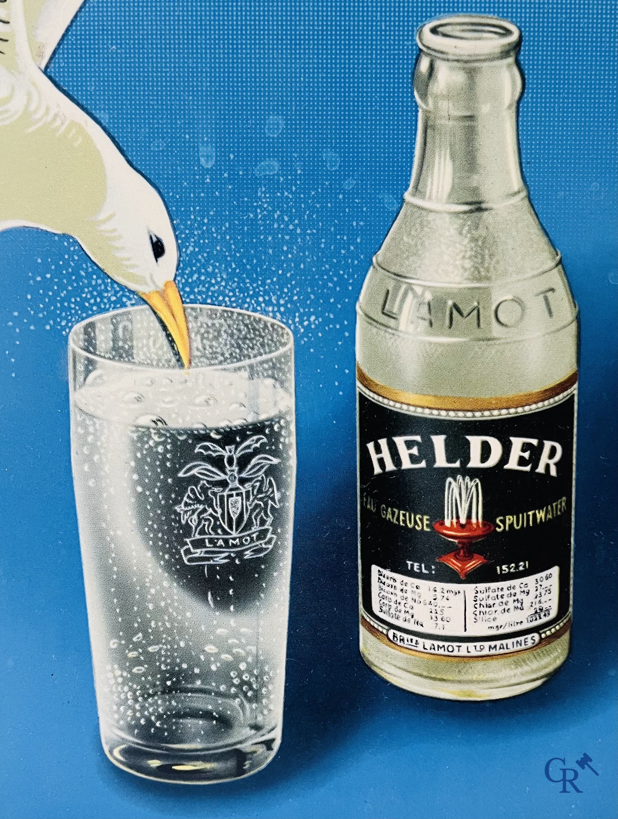 Helder, Advertising sign in printed metal for Lamot spray water. Taxe payée Bruxelles 111/5/1955.