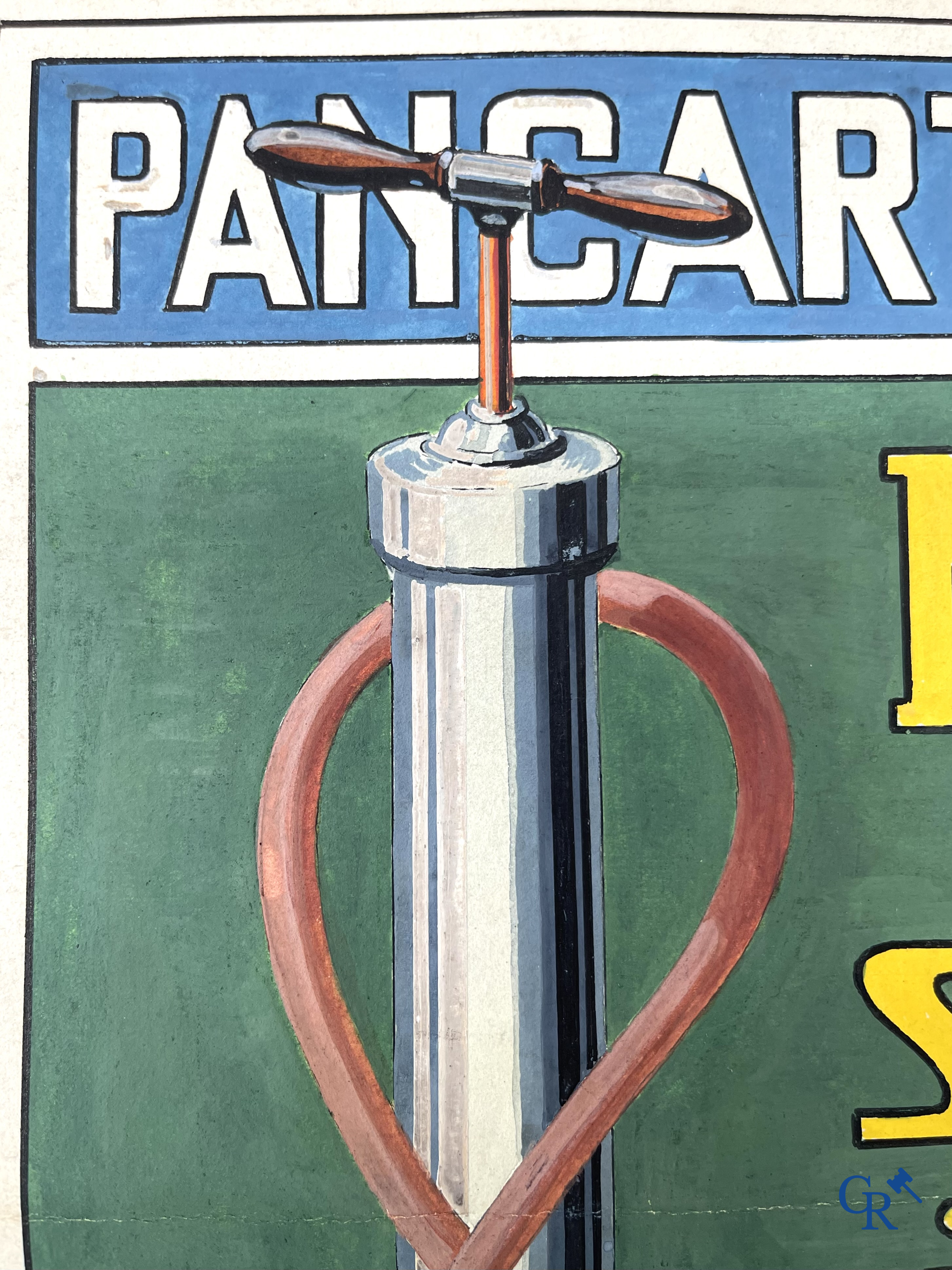 René Boby, een paar voorstelmodellen in gouache voor raadsborden van de Englebert bandenfabriek te Luik. Circa 1930.