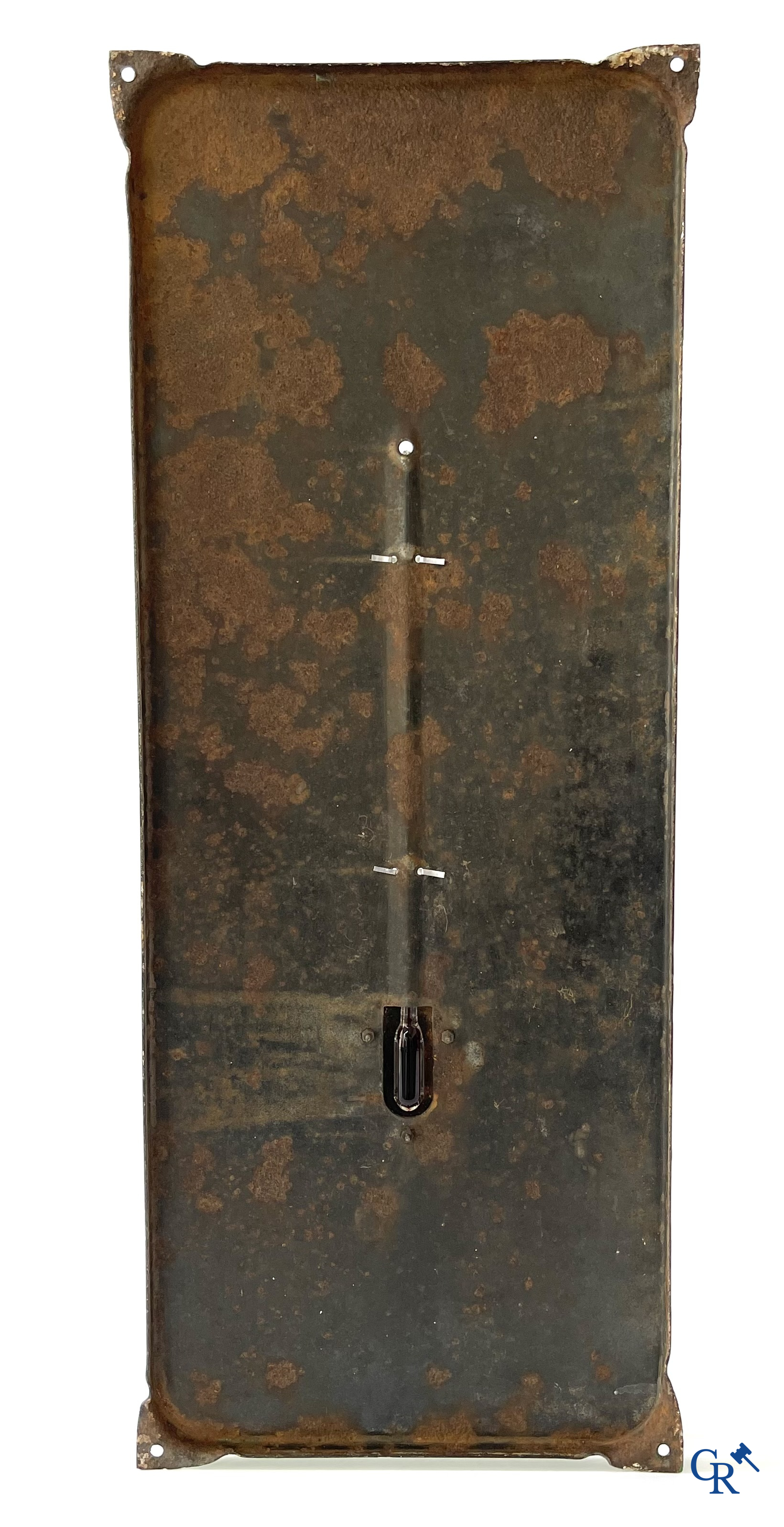 BP Motor Oil. An enamel advertising sign with integrated thermometer for BP motor oil. Emaillerie Belge. 1950's.