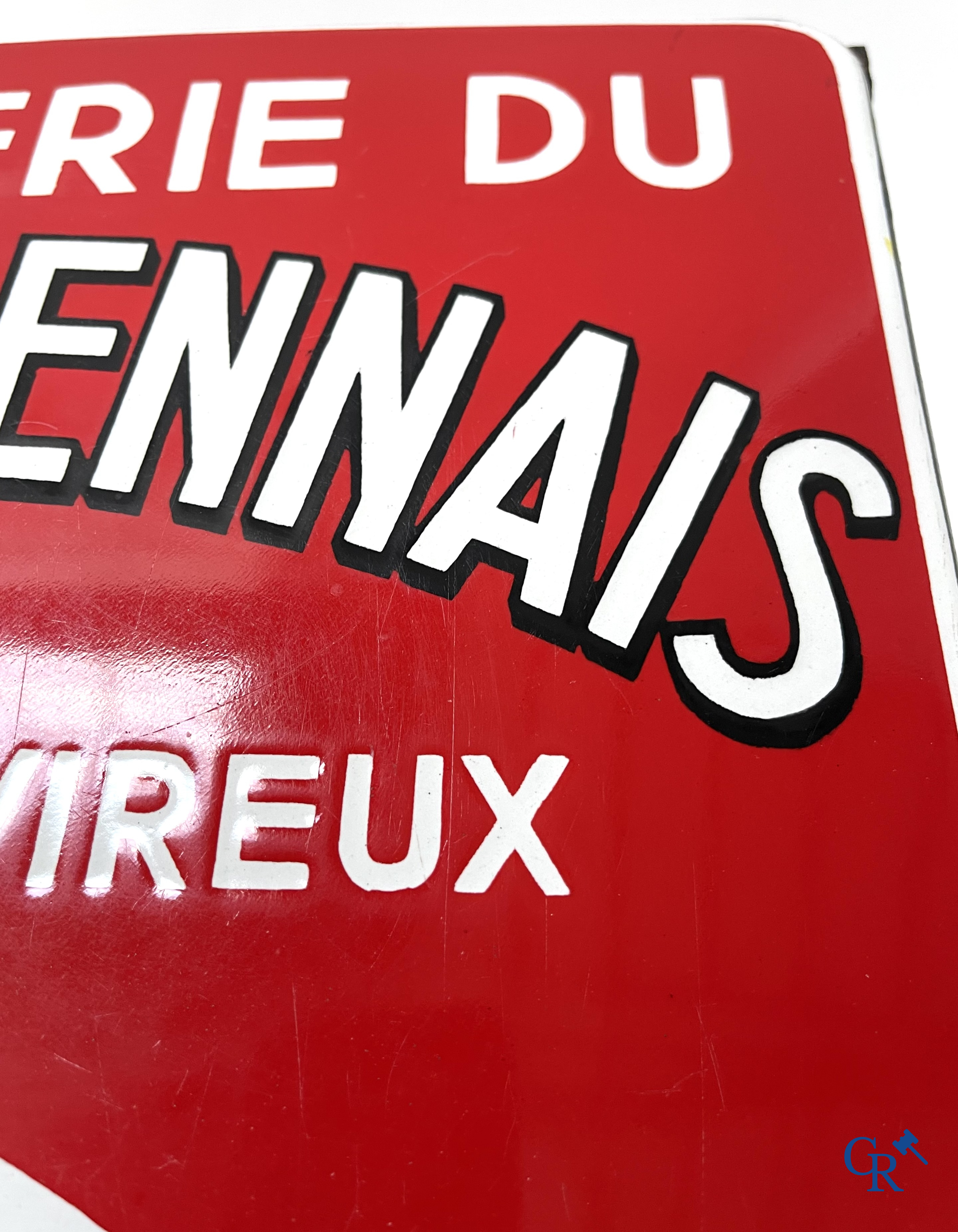 Brasserie du Coq Ardennais, Plaque émaillée publicitaire pour bières, sodas et limonades de la brasserie Ebling à Vireux.