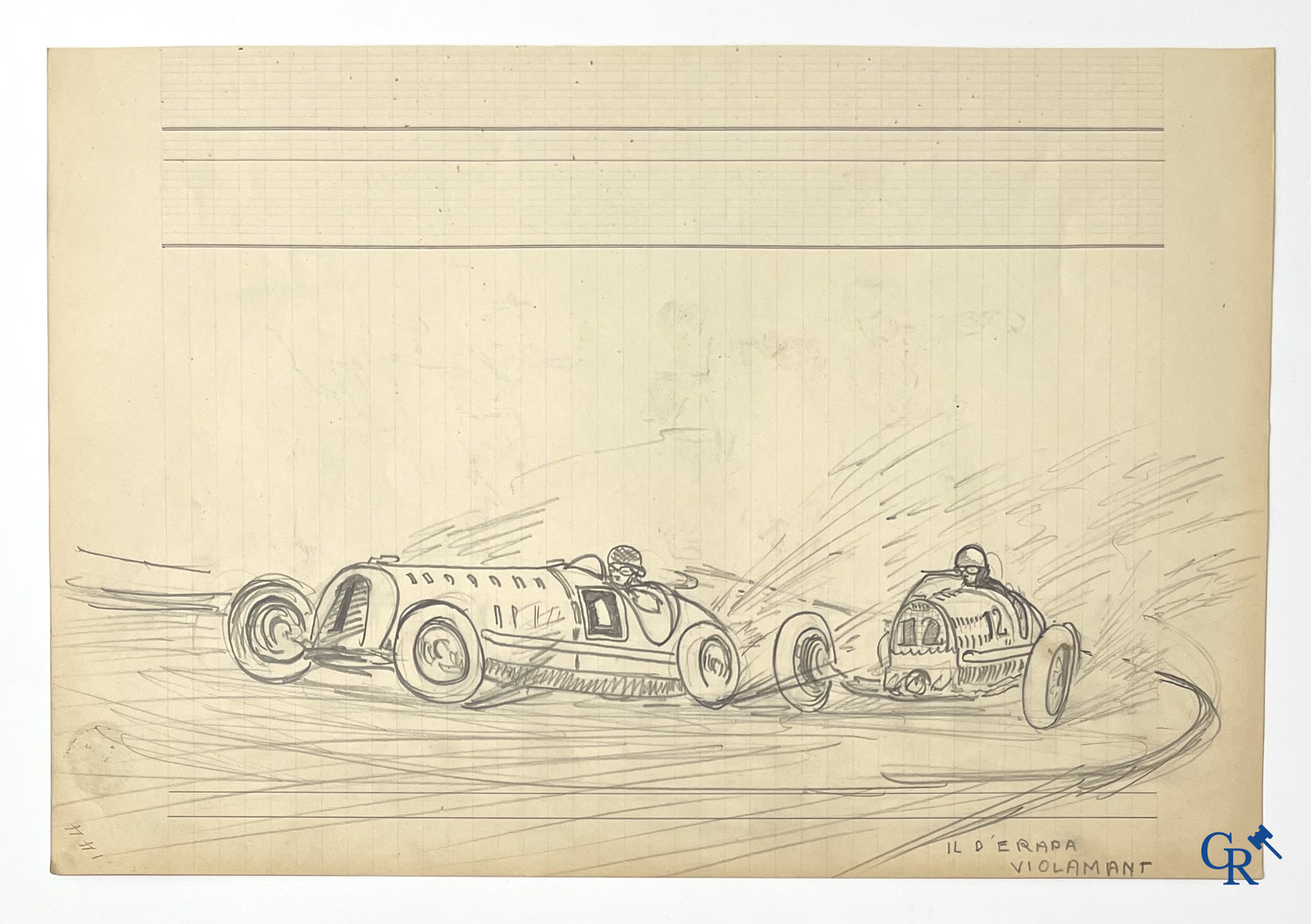 Georges M. Baltus (Kortrijk 1874-Overijse 1967) 3 Schetsen aangaande auto- en motorsport. Circa 1930.