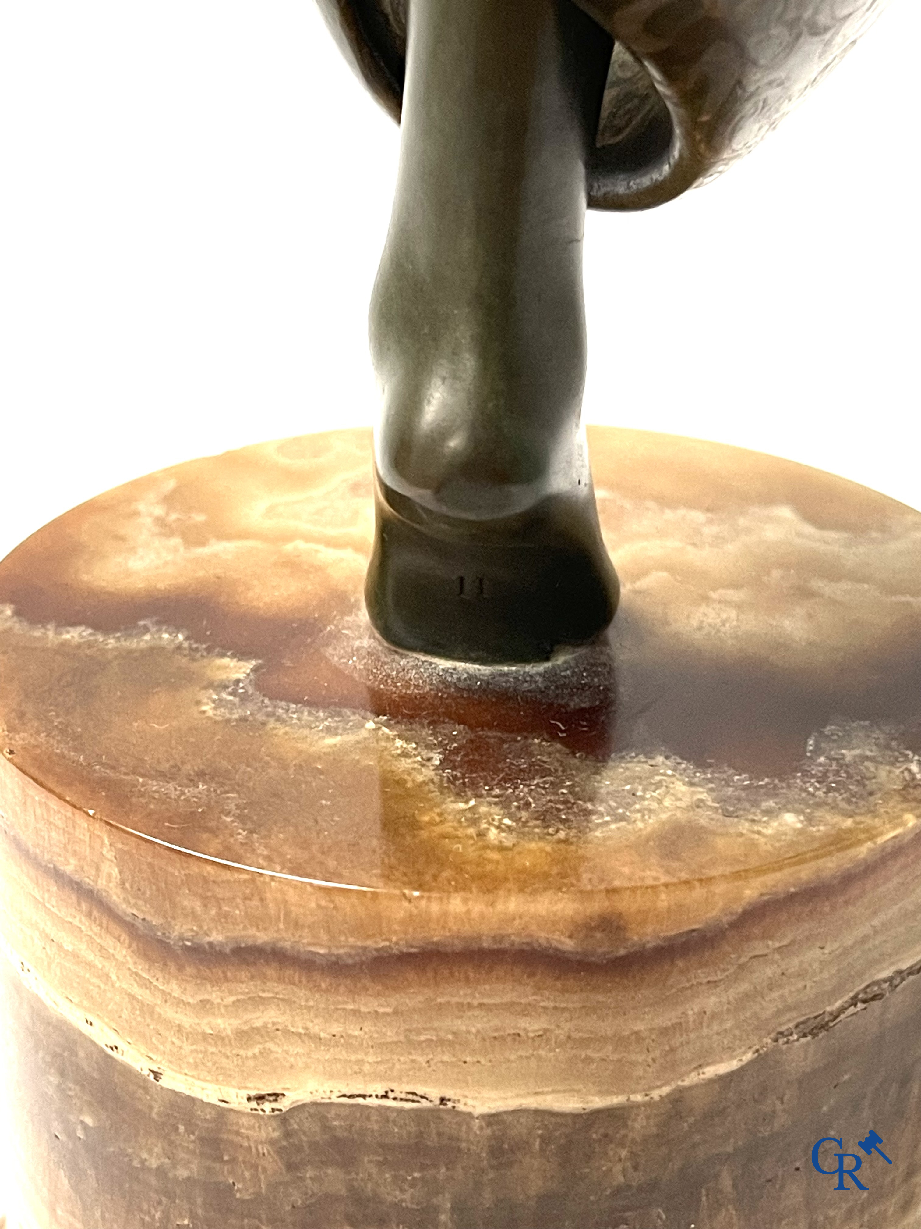 Fanny Rozet (1881-1921), Art Deco sculpture in patinated and damascened bronze. Signed.