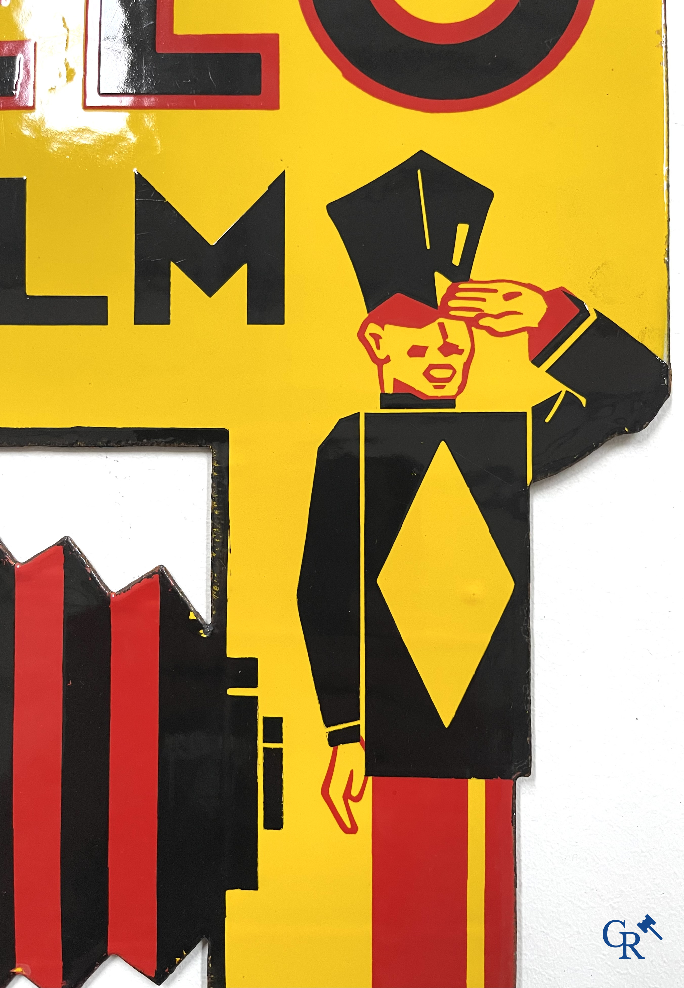 Selo Film, dubbelzijdig geëmailleerd publiciteitsbord voor filmrollen Selochrome. Fabrique en Angleterre. Jaren '30.