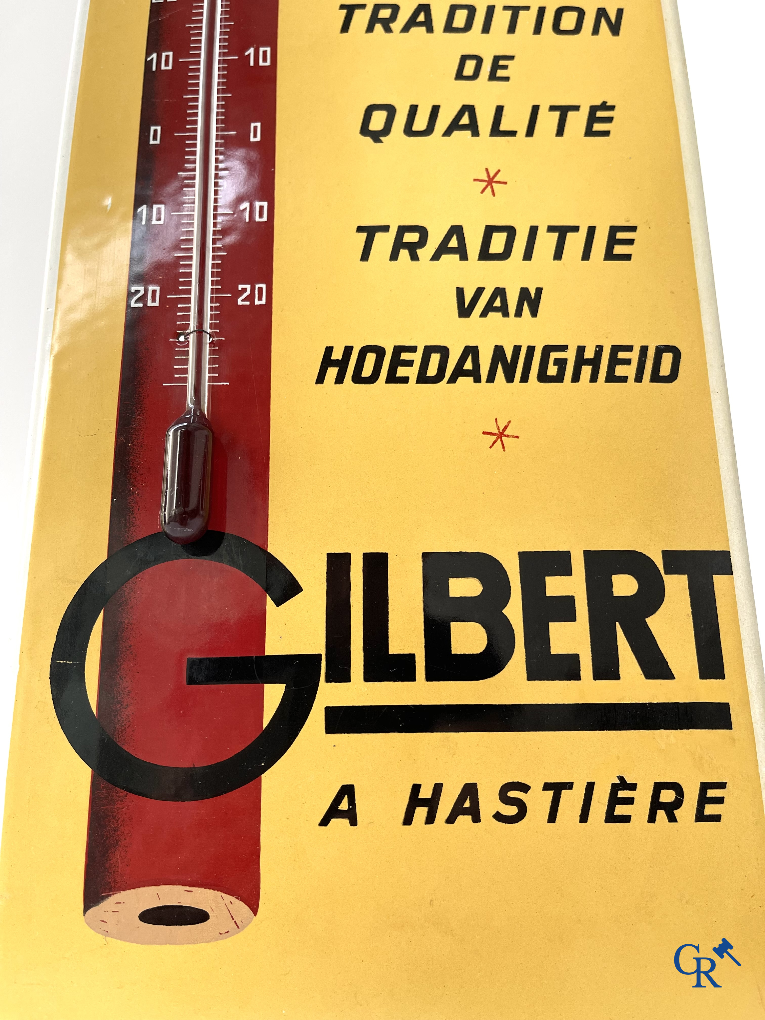 Enamel advertising sign, Publicity thermometer for pencil manufacturer Gilbert à Hastière (Namur) Foremail 1953.