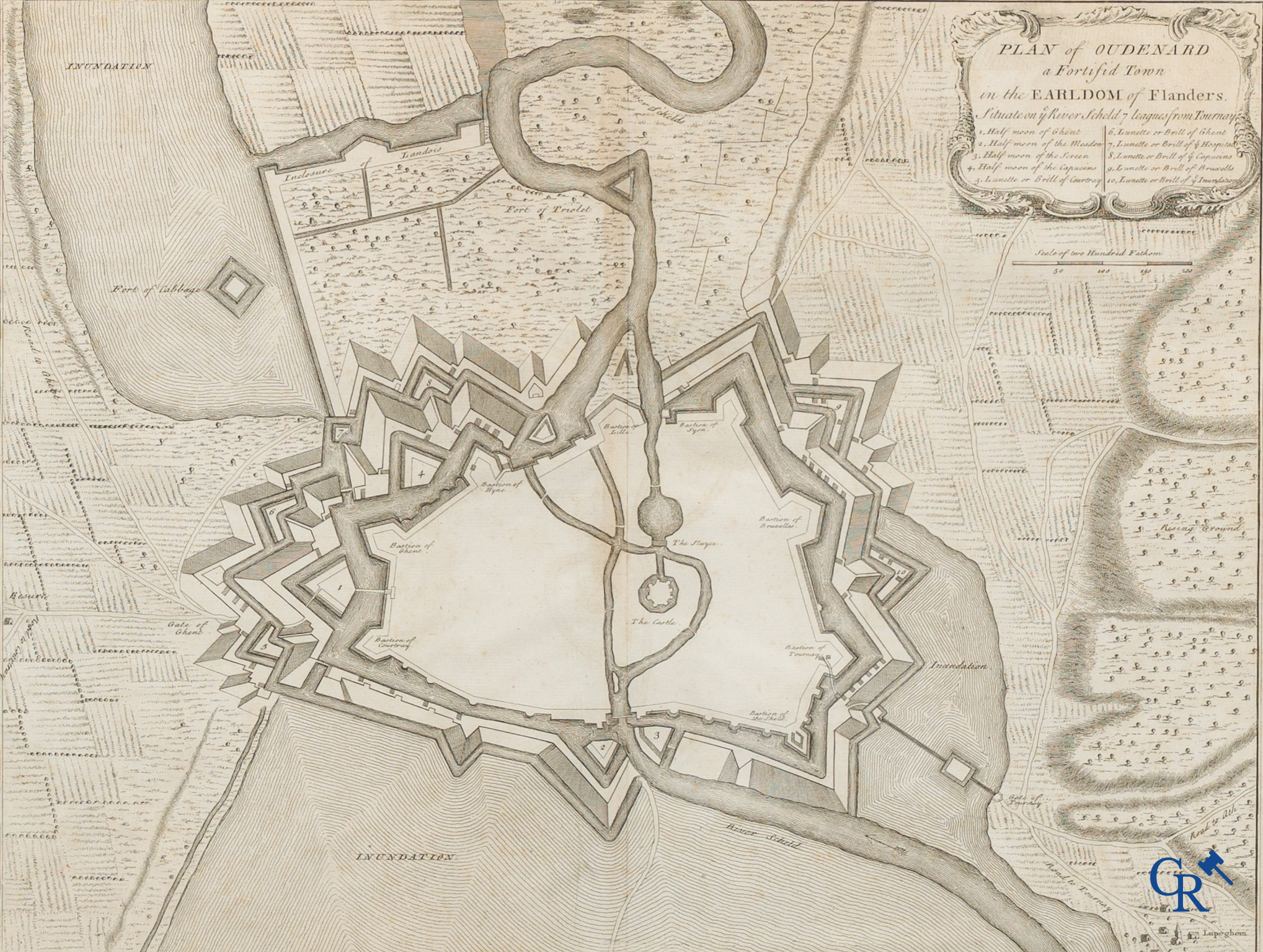Oudenaarde, 7 antique maps, including battle plans, city and wall plans, etc. 17th-18th century.