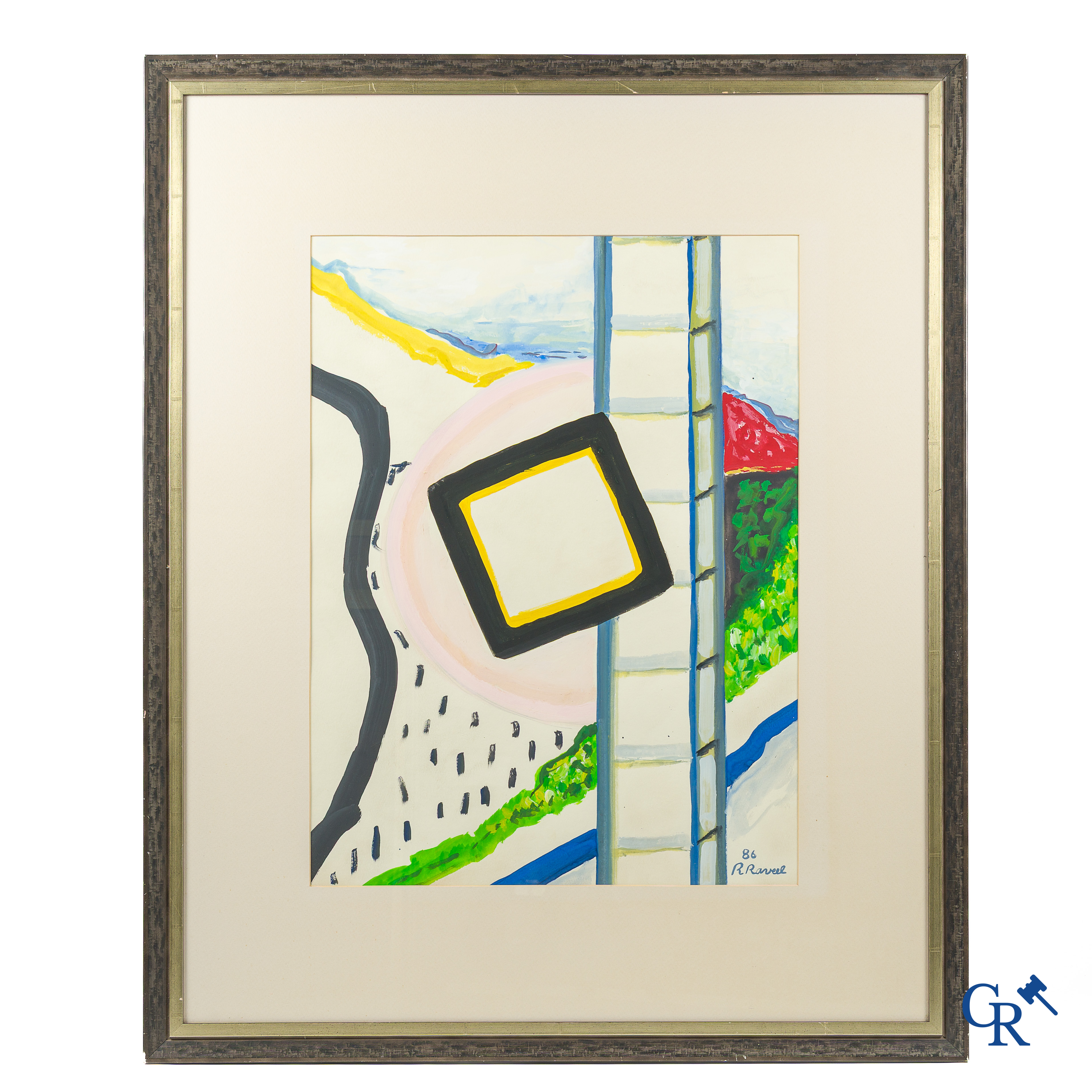 Roger Raveel (1921-2013) (*). "De leegte in het midden van een landschap" Waterverf, gouache. 1986.