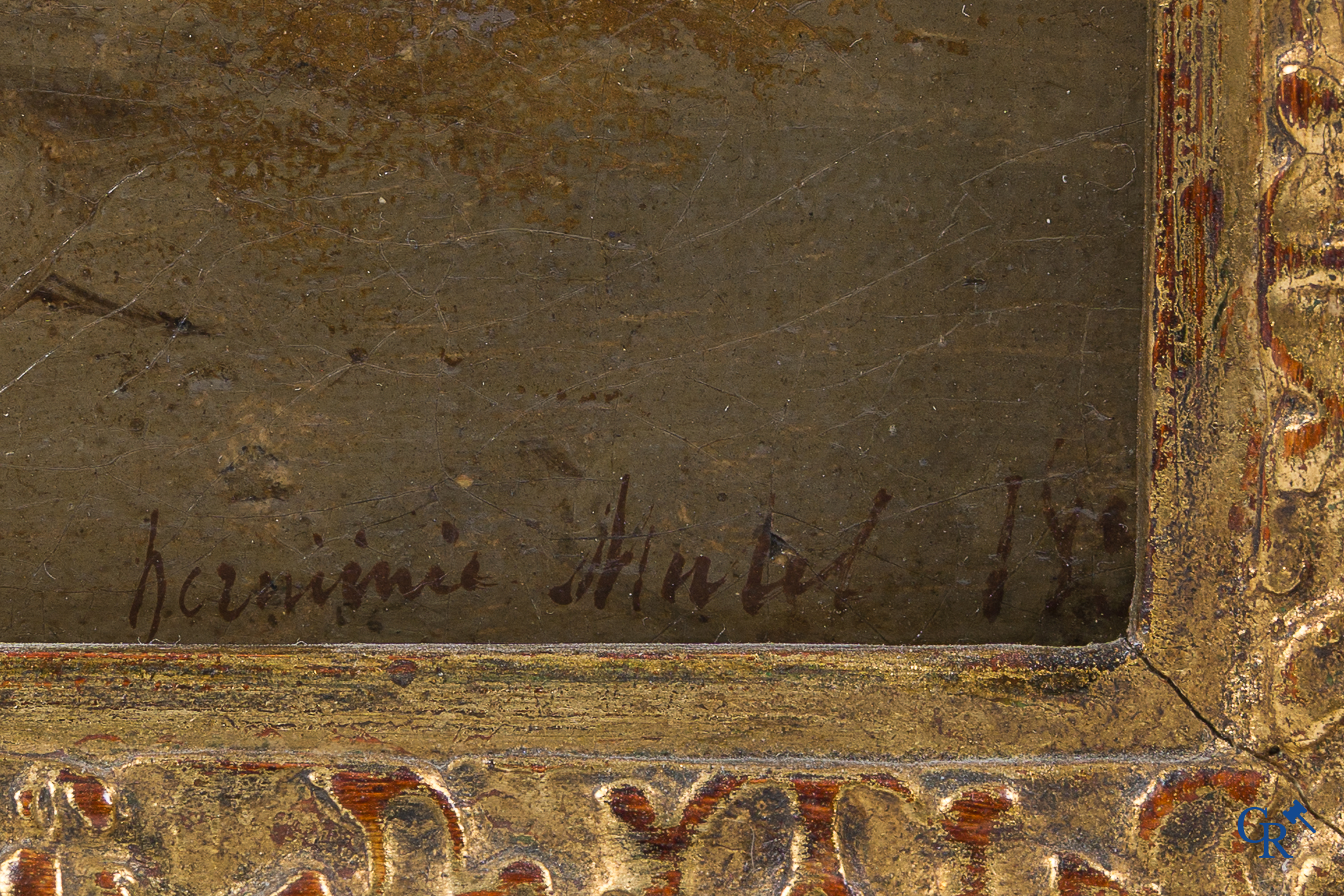 Signé illisible. "Les amoureux". Huile sur toile, signée et datée 1891.