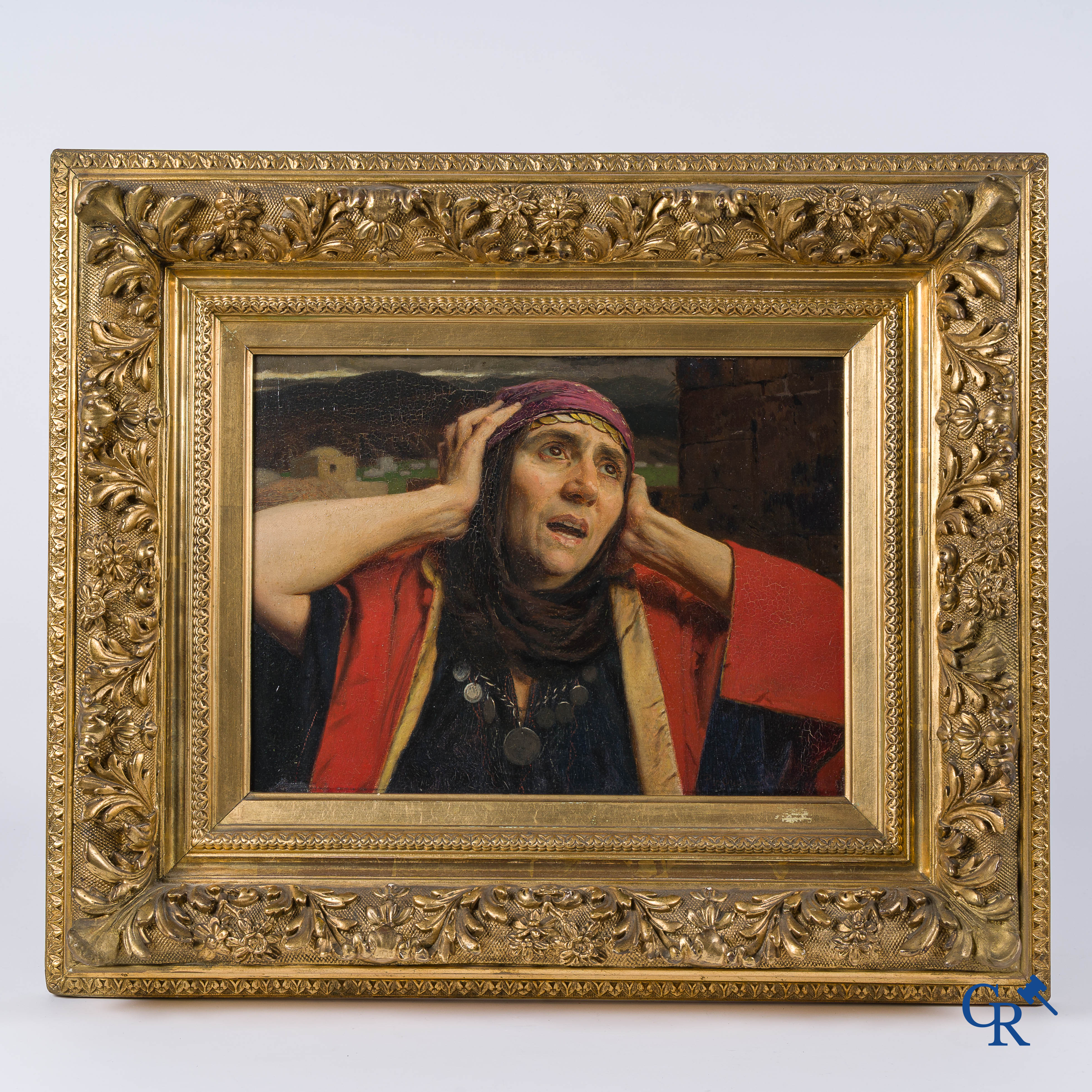 Piet Van Der Ouderaa (1841-1915) "Femme Gitane" Huile sur panneau. Signé et daté 1895 en bas à droite.