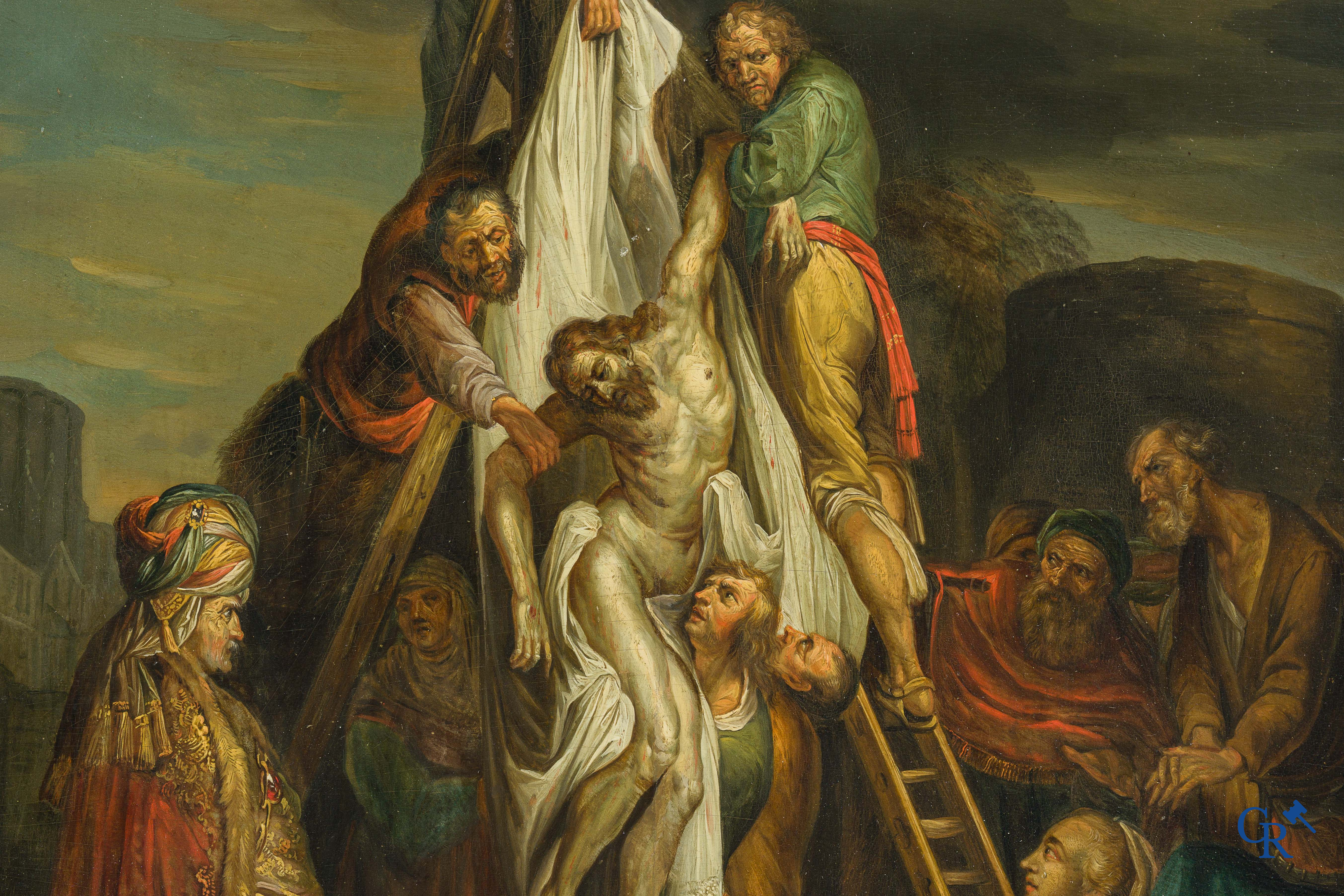 Schilderij. Naar Rembrandt van Rijn. De kruisafname. Olie op paneel, geparketteerd. 18e eeuw.