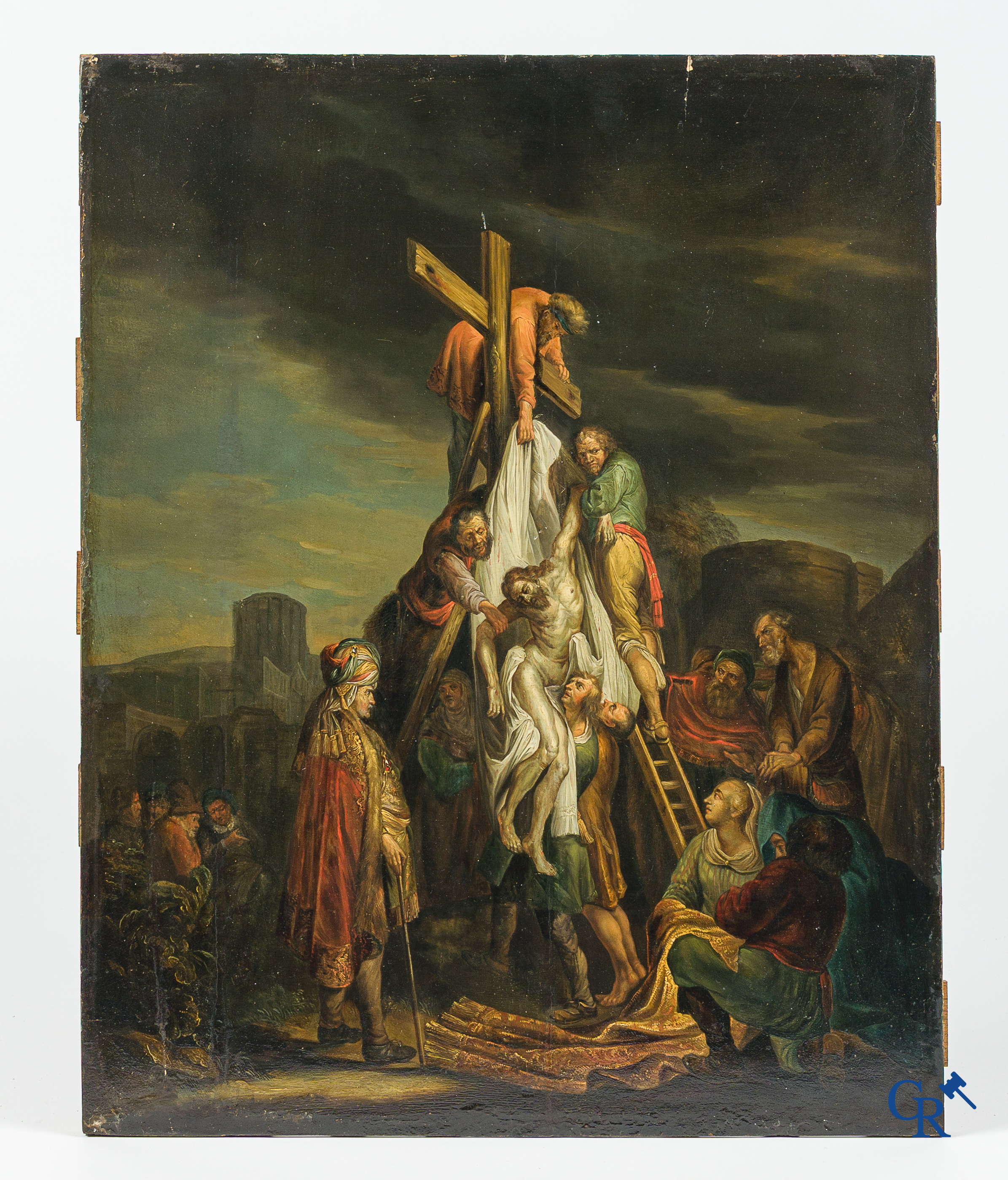 Schilderij. Naar Rembrandt van Rijn. De kruisafname. Olie op paneel, geparketteerd. 18e eeuw.