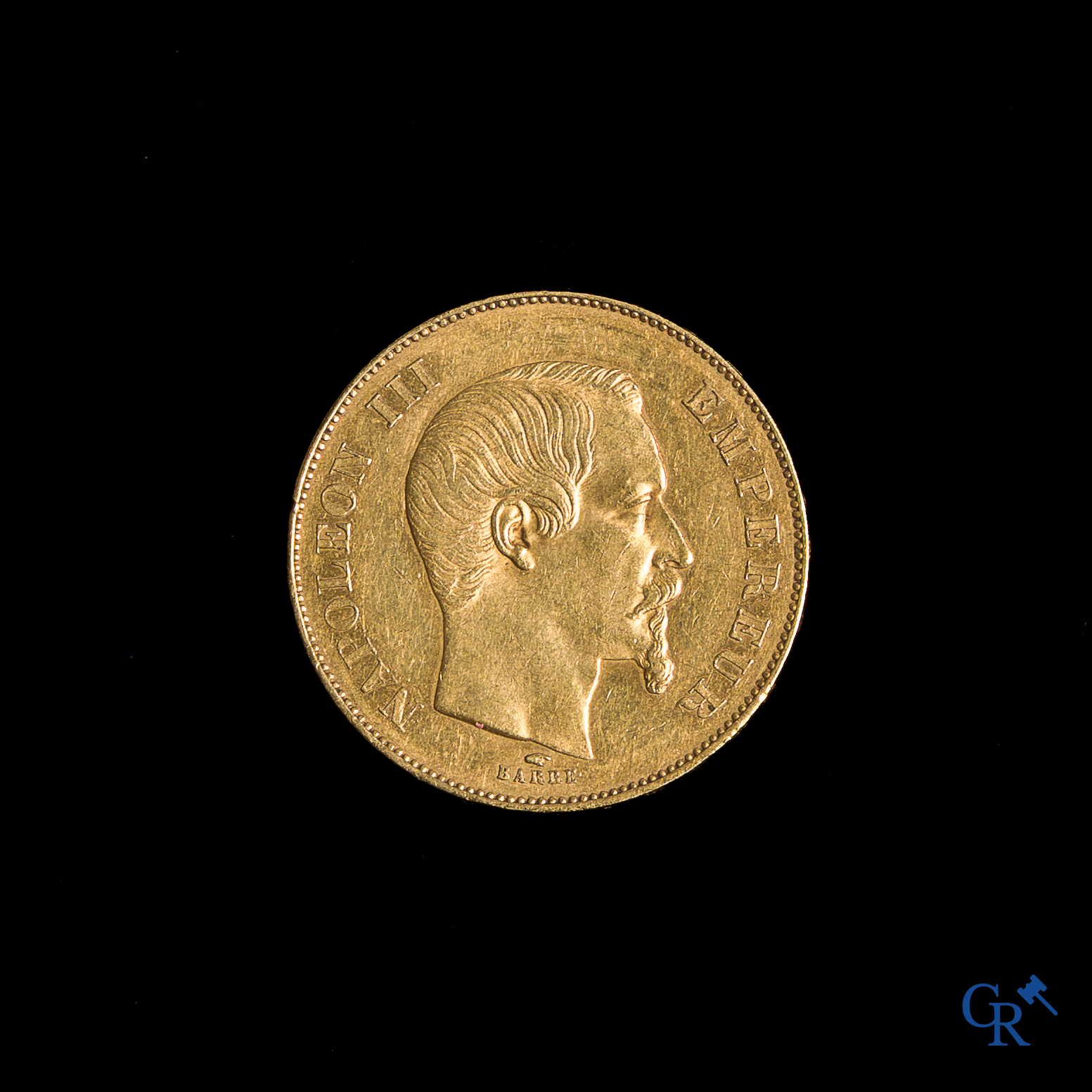 Pièces de monnaie. Pièce en or Napoléon III, 1856.