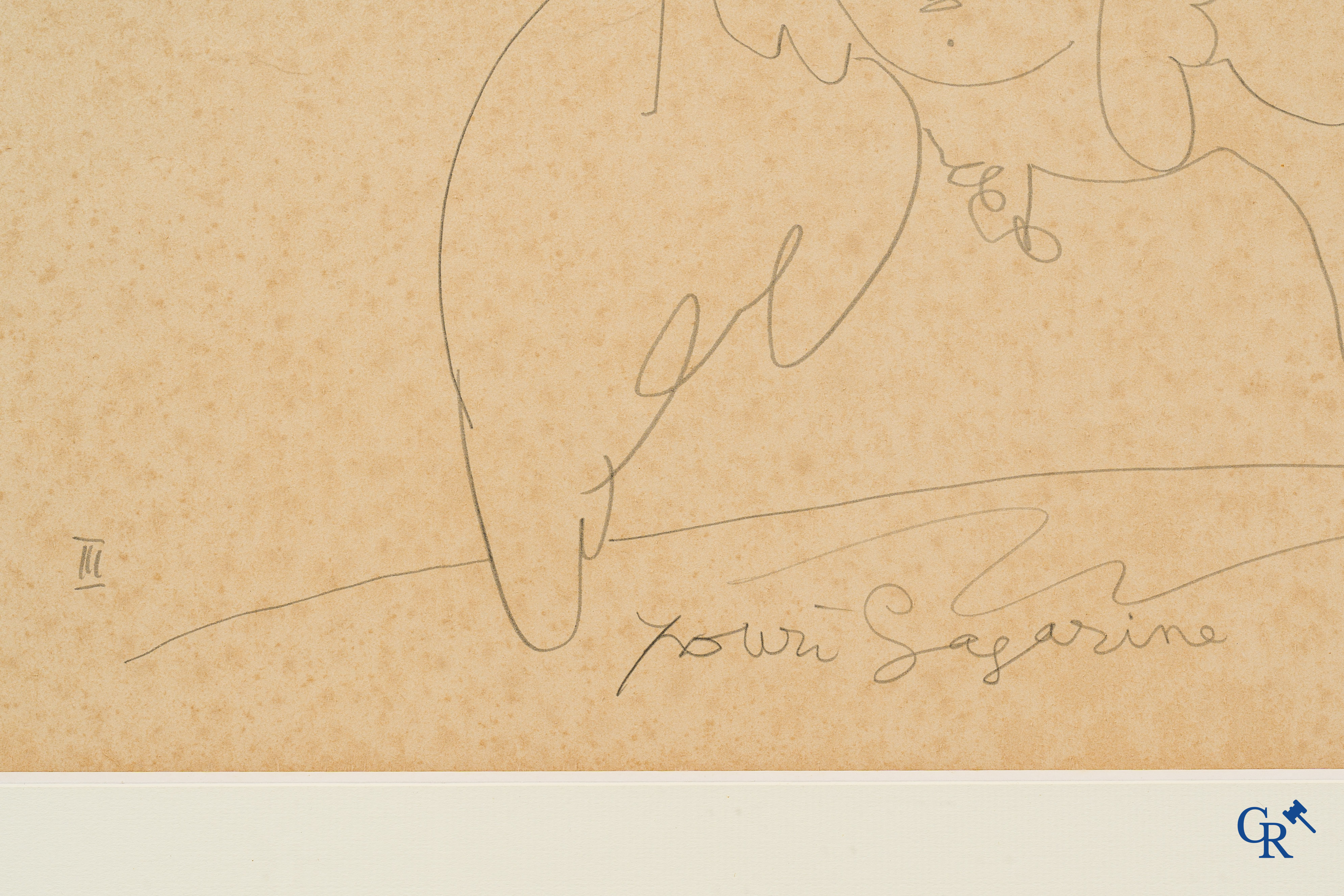 Pablo Picasso (1881-1973)(*) Youri Gagarine. Lithographie, d'après un dessin daté 16/4/61.
