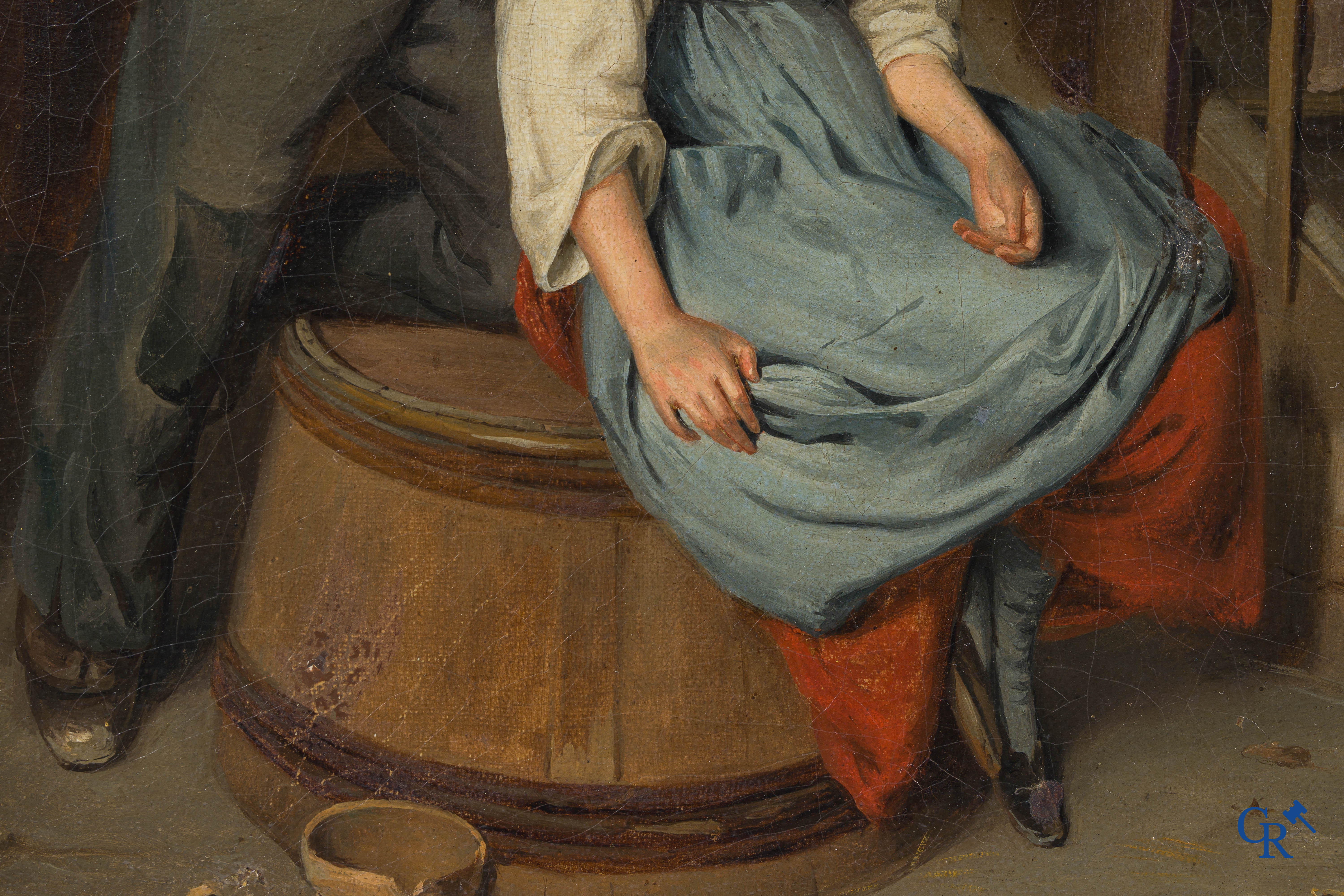 Signé illisible. "Les amoureux". Huile sur toile, signée et datée 1891.