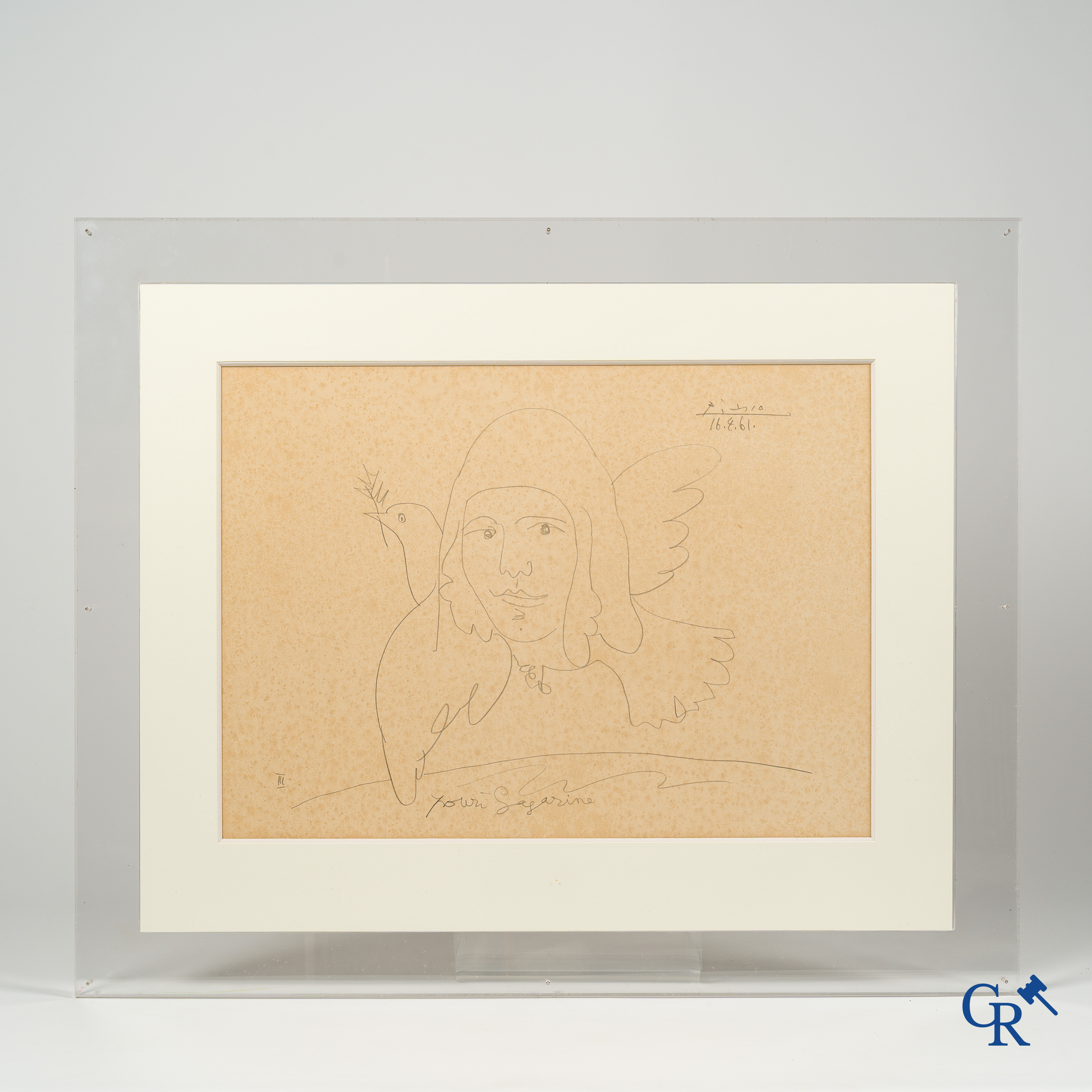 Pablo Picasso (1881-1973)(*) Youri Gagarine. Lithographie, d'après un dessin daté 16/4/61.