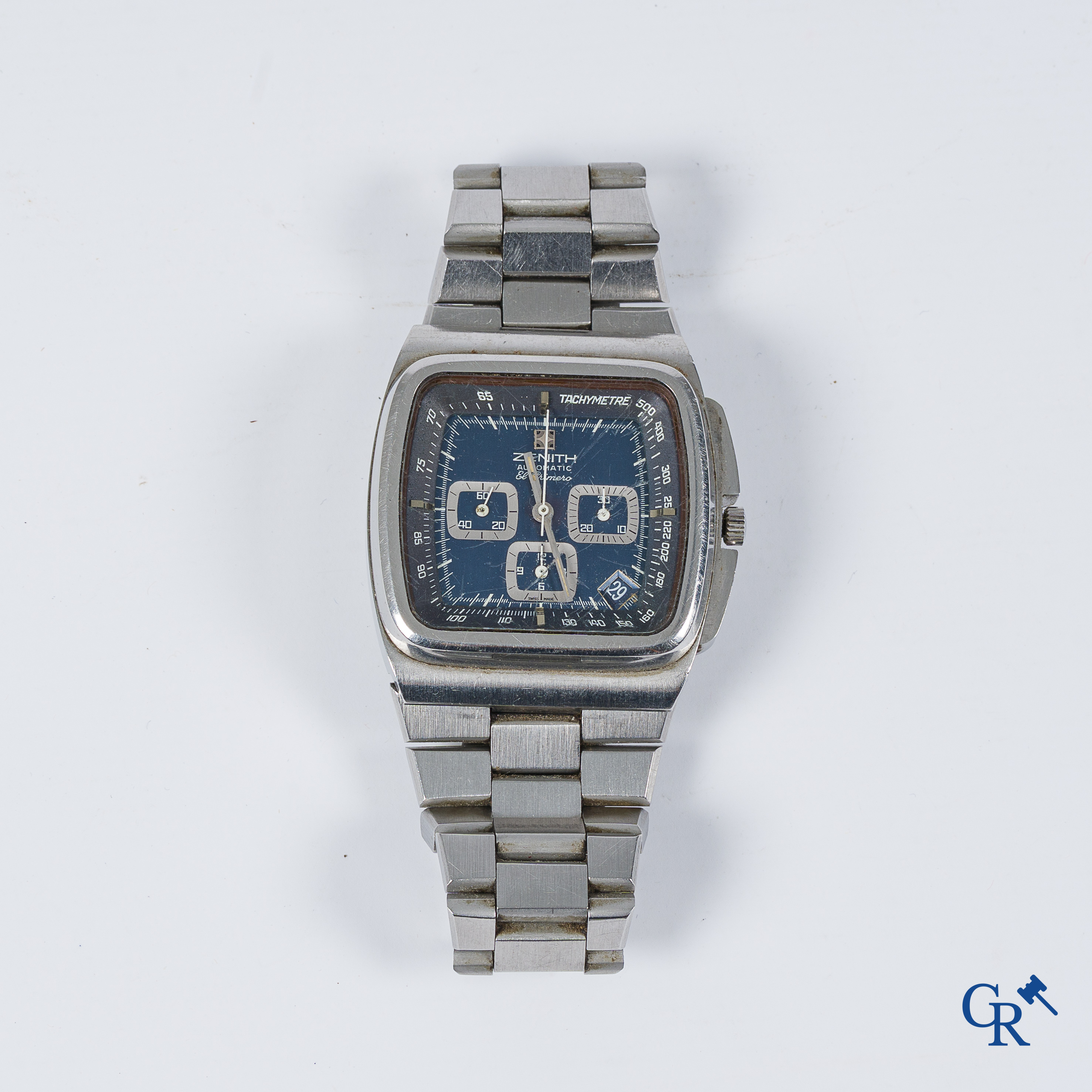 Zenith. Montre-bracelet - chronographe pour homme El Primero Big Blue TV case dans sa boîte d'origine. Travail Suisse. Vers 1970.