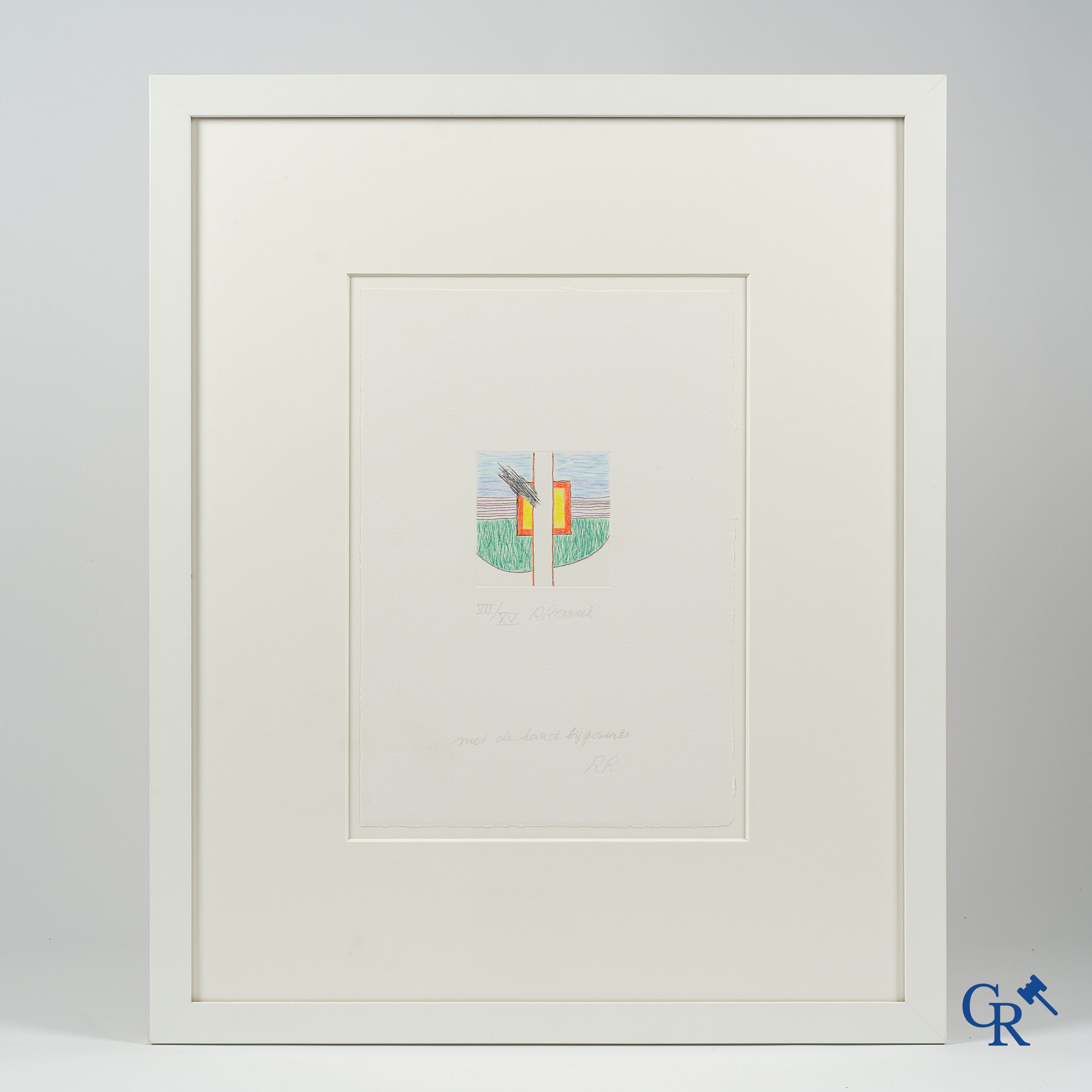 Roger Raveel (1921-2013)(*) "Het essentiële" Met de hand ingekleurde en bijgewerkte ets. Genummerd VII/XV.
