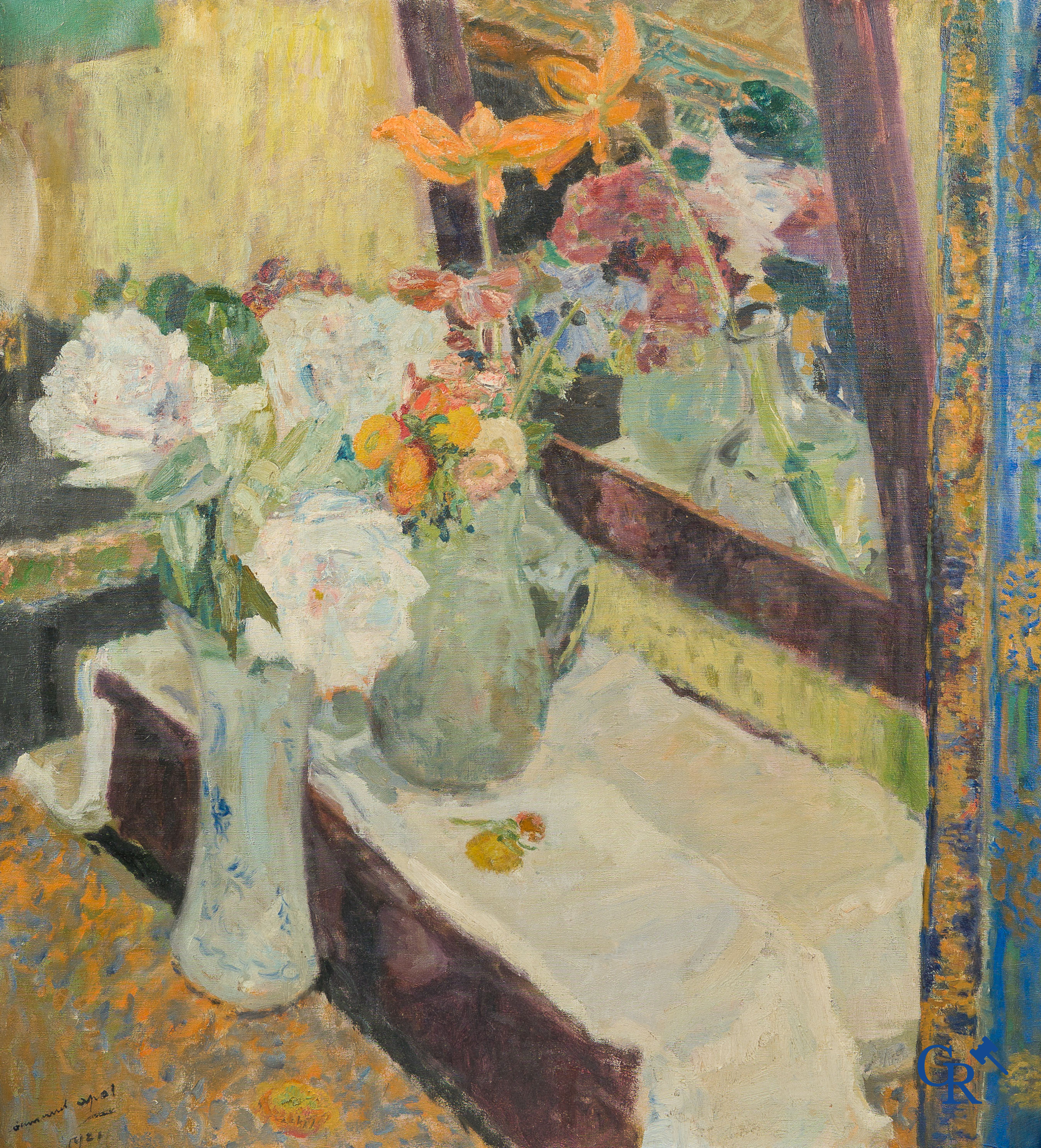 Armand Apol (1879-1950) Nature morte aux fleurs. Huile sur toile. Signée et datée 1921 en bas à gauche.