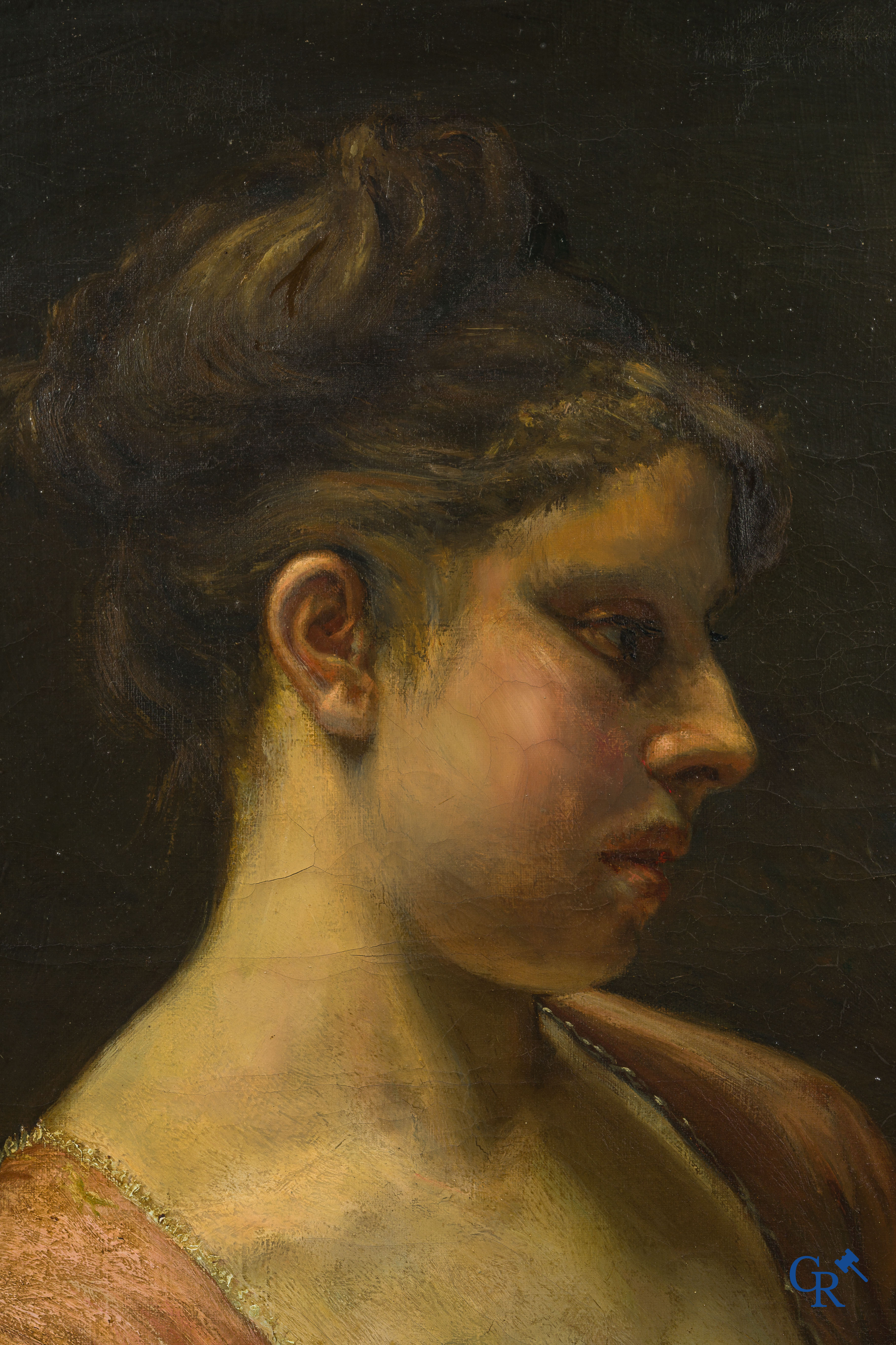 Georges Reinheimer. "Méditation" Portrait d'une jeune femme de profil. Huile sur toile. Signée en bas à gauche. XIXe siècle.