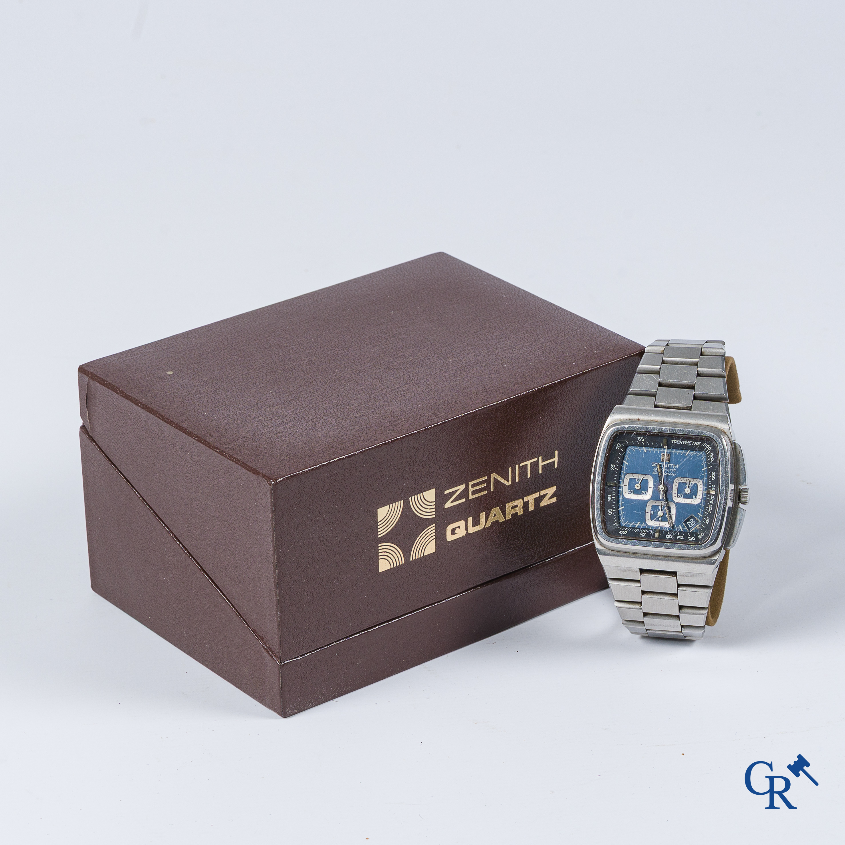 Zenith. Montre-bracelet - chronographe pour homme El Primero Big Blue TV case dans sa boîte d'origine. Travail Suisse. Vers 1970.