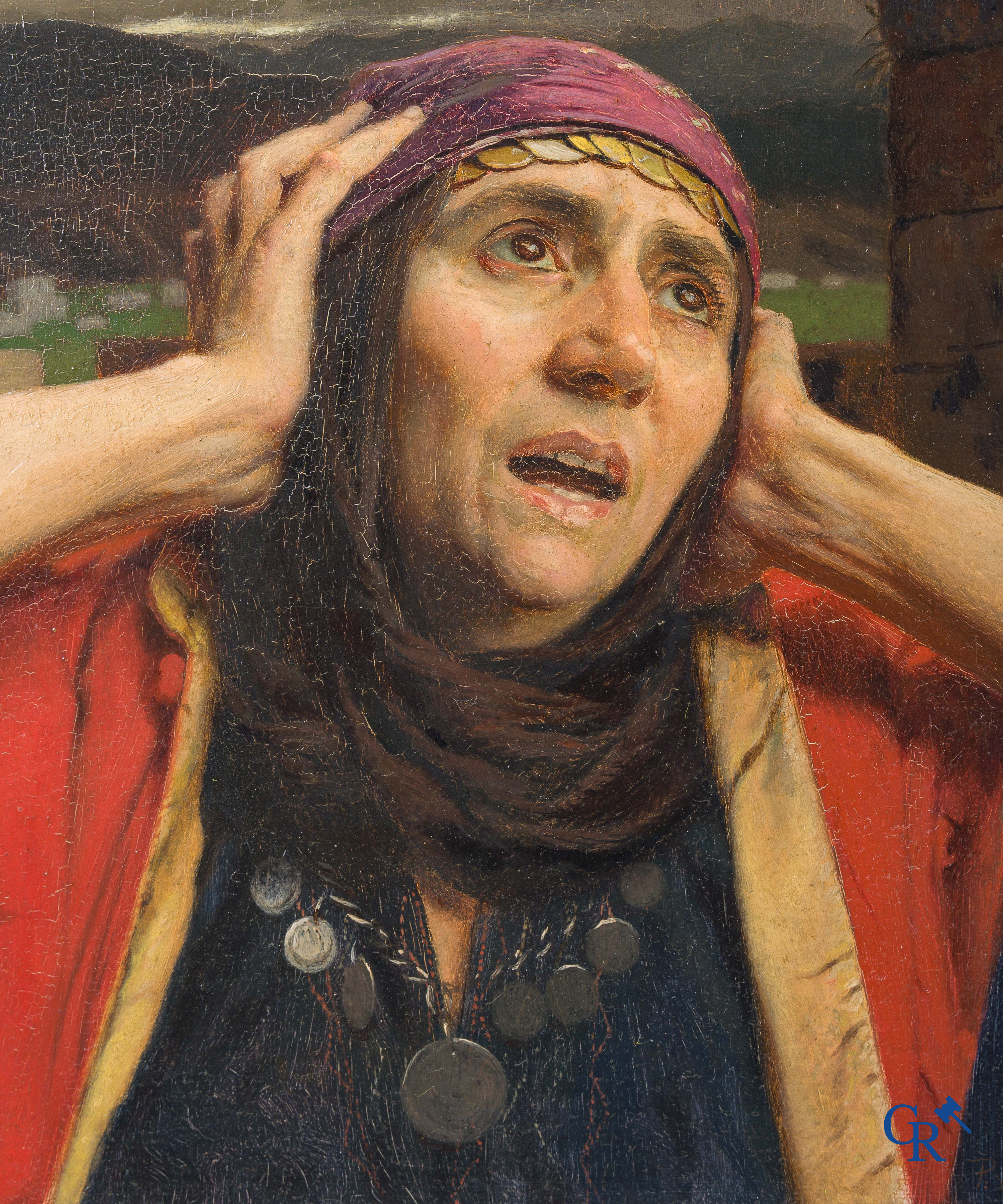 Piet Van Der Ouderaa (1841-1915) "Femme Gitane" Huile sur panneau. Signé et daté 1895 en bas à droite.