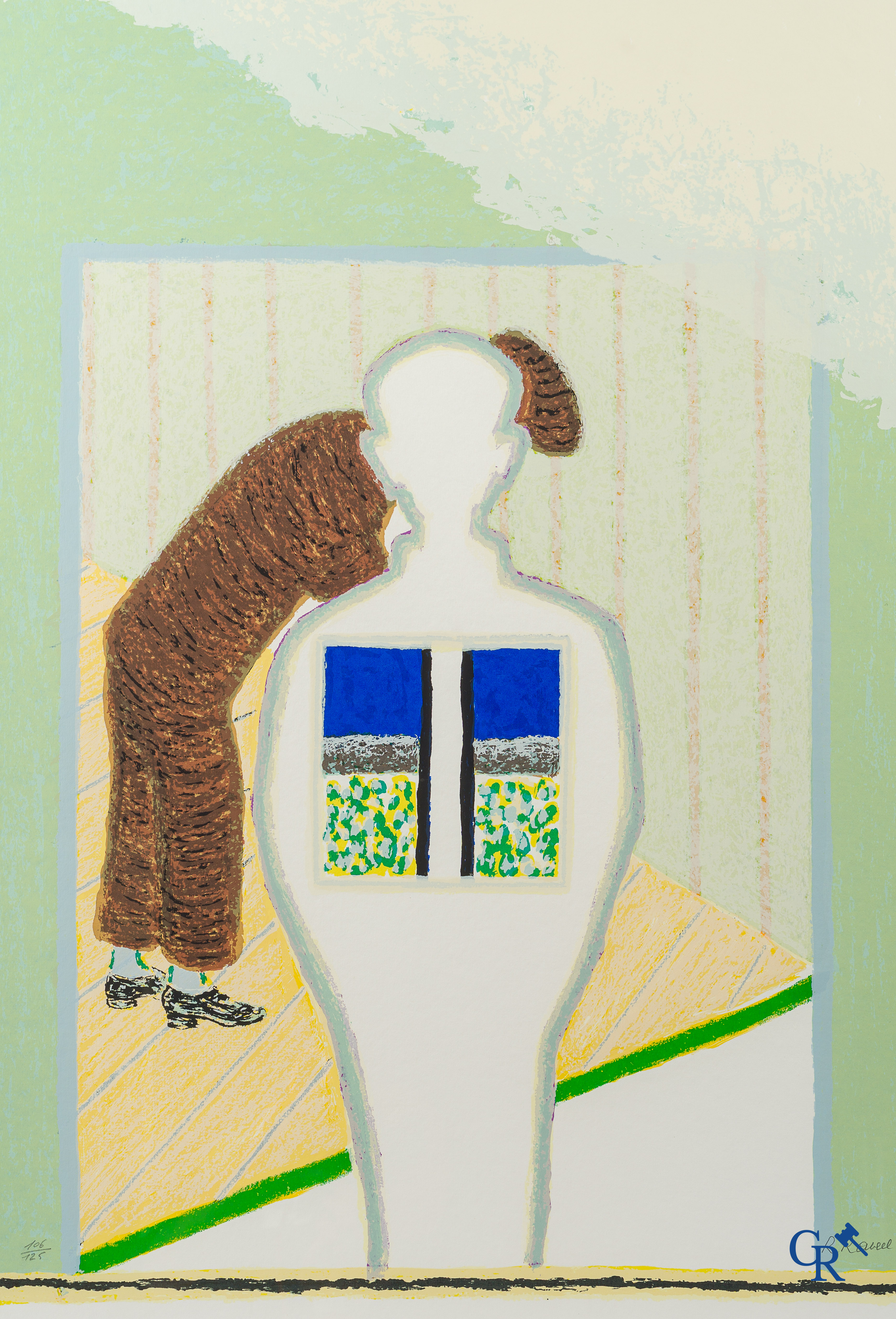Roger Raveel (1921-2013)(*) "Père et fils" Lithographie en couleurs. Signé et numéroté 106/125.