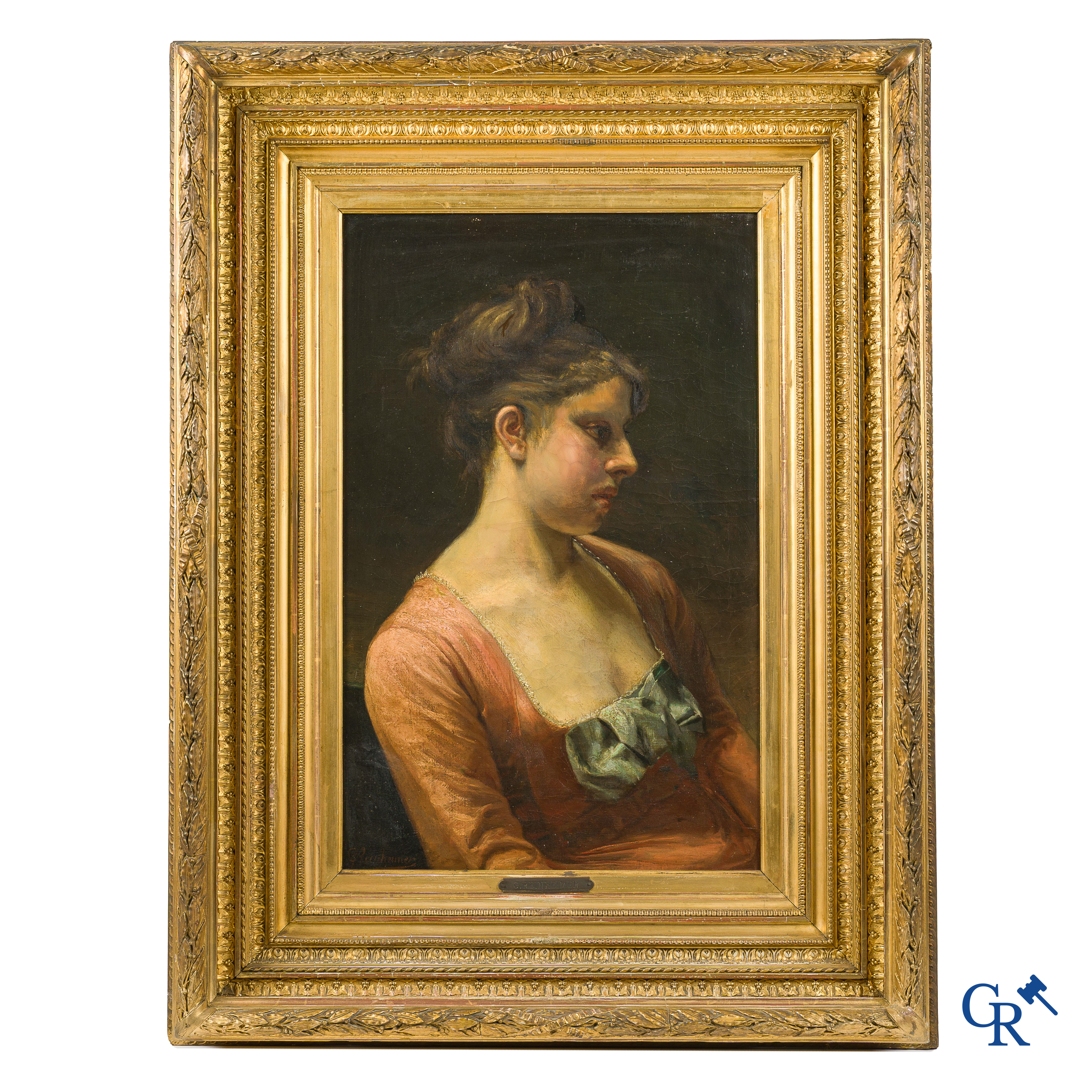 Georges Reinheimer. "Méditation" Portrait d'une jeune femme de profil. Huile sur toile. Signée en bas à gauche. XIXe siècle.