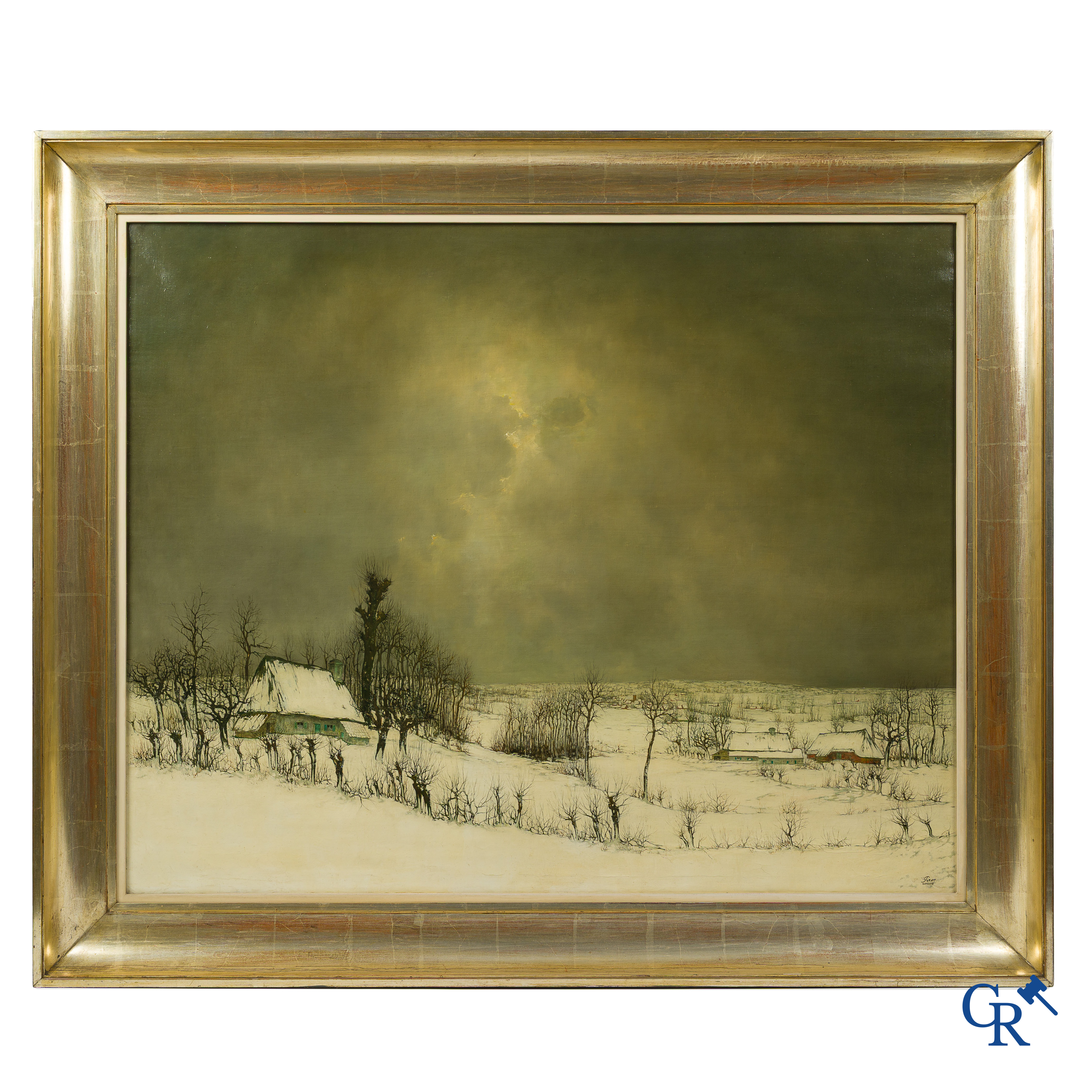 Leo Piron (1899-1962) Paysage hivernal, vue de Nukerke. Huile sur toile. Signé en bas à droite Piron Nukerke.
