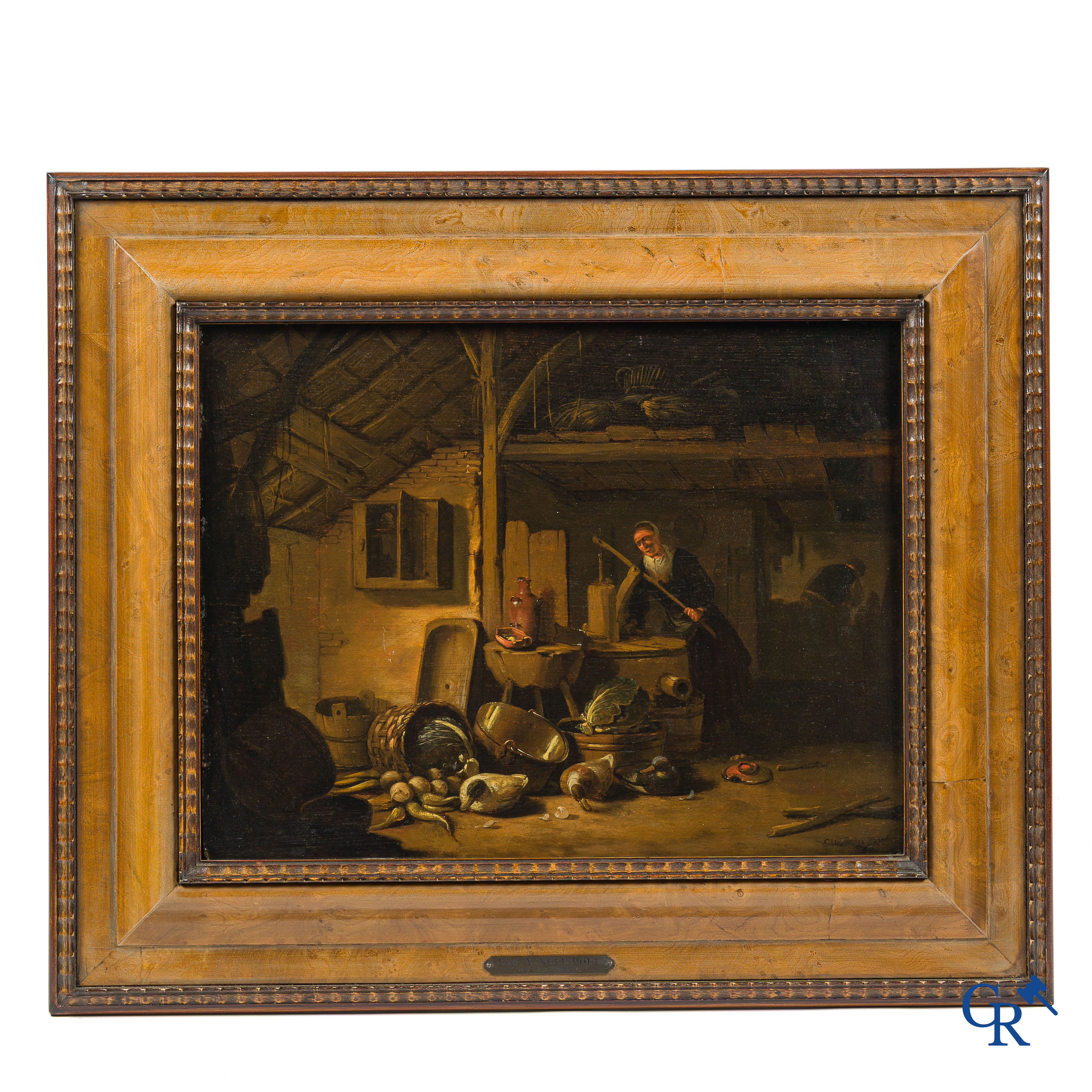 Egbert Van der Poel (1621-1664) Rustiek interieurscène. Olie op paneel. Rechtsonder gesigneerd.