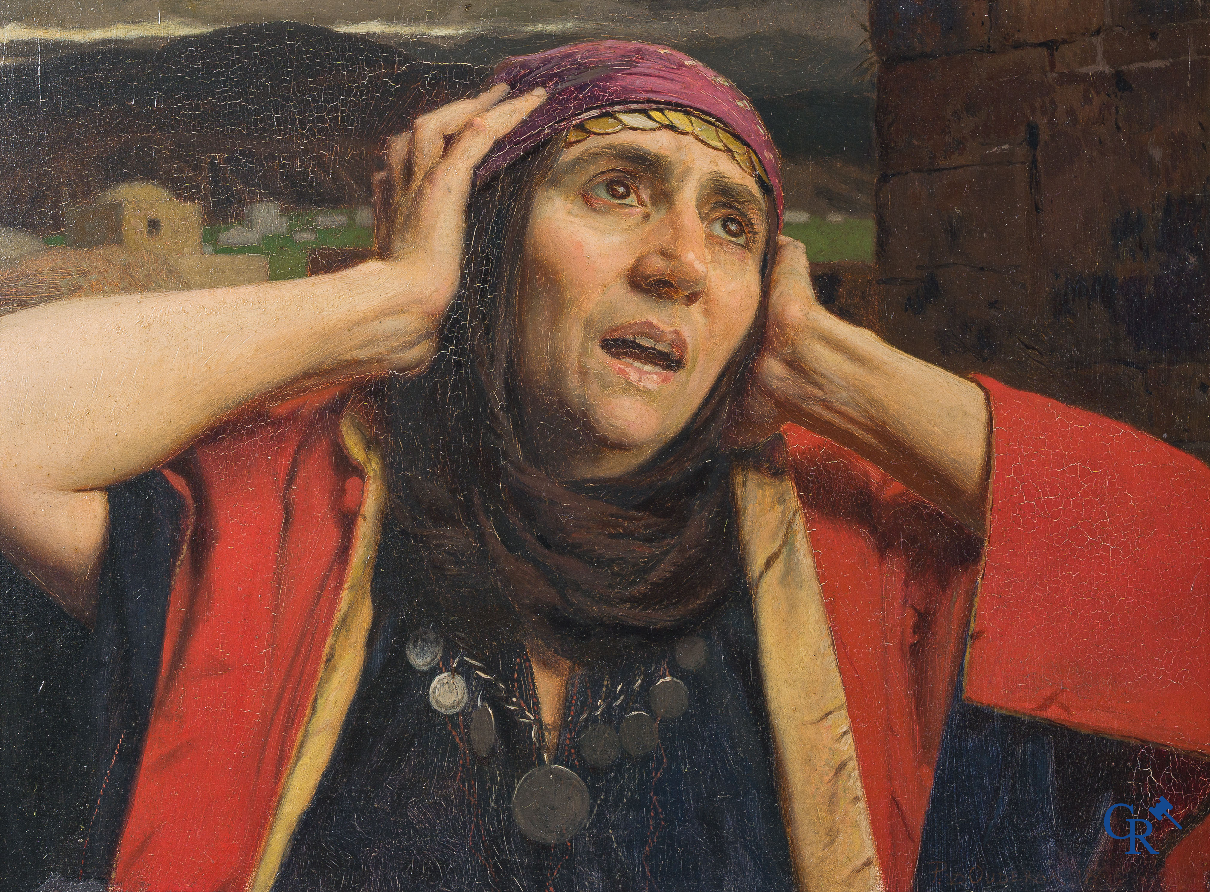 Piet Van Der Ouderaa (1841-1915) "Femme Gitane" Huile sur panneau. Signé et daté 1895 en bas à droite.