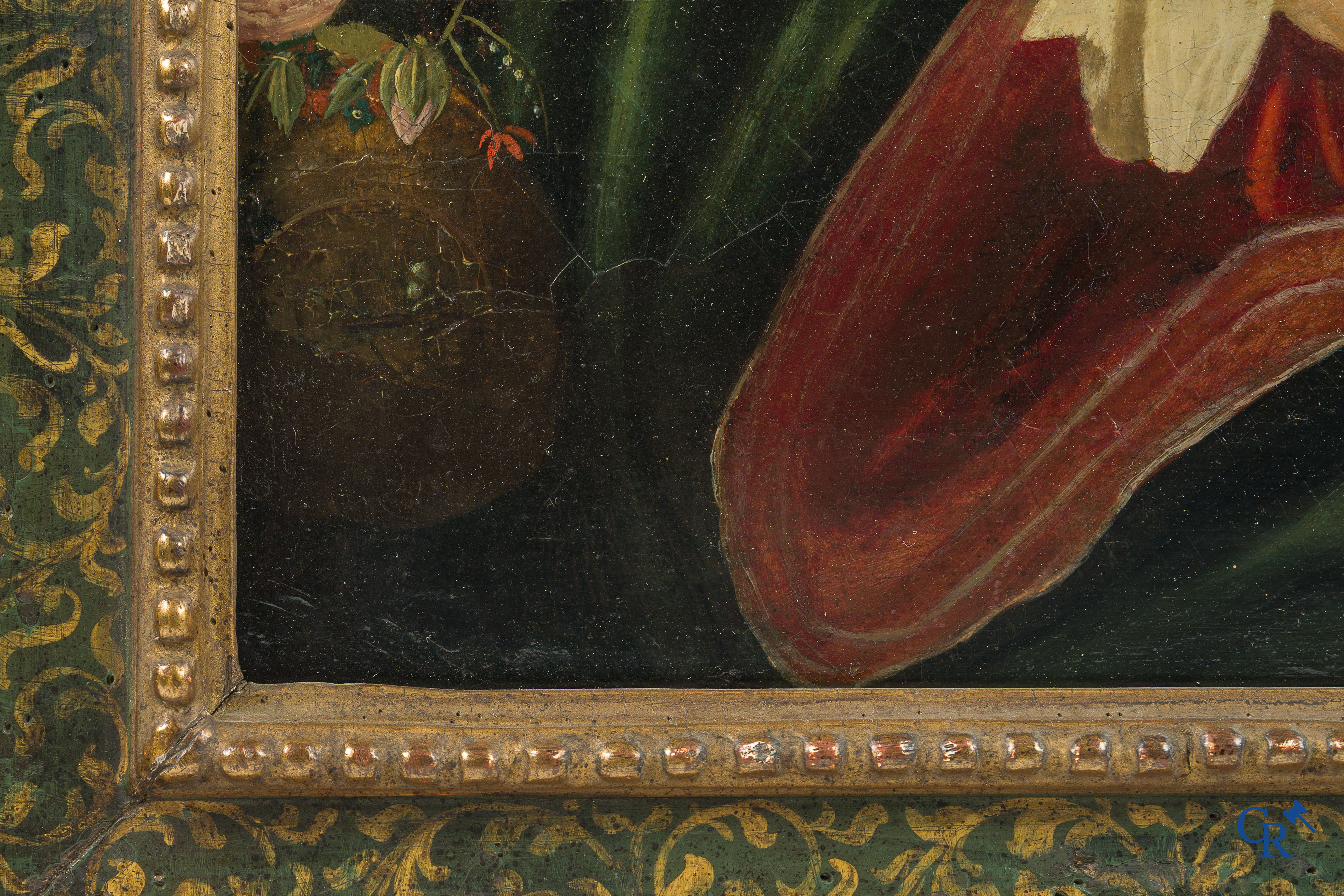 École flamande, XVIIe siècle. Peinture, huile sur panneau. "Mariage mystique de Sainte Catherine".