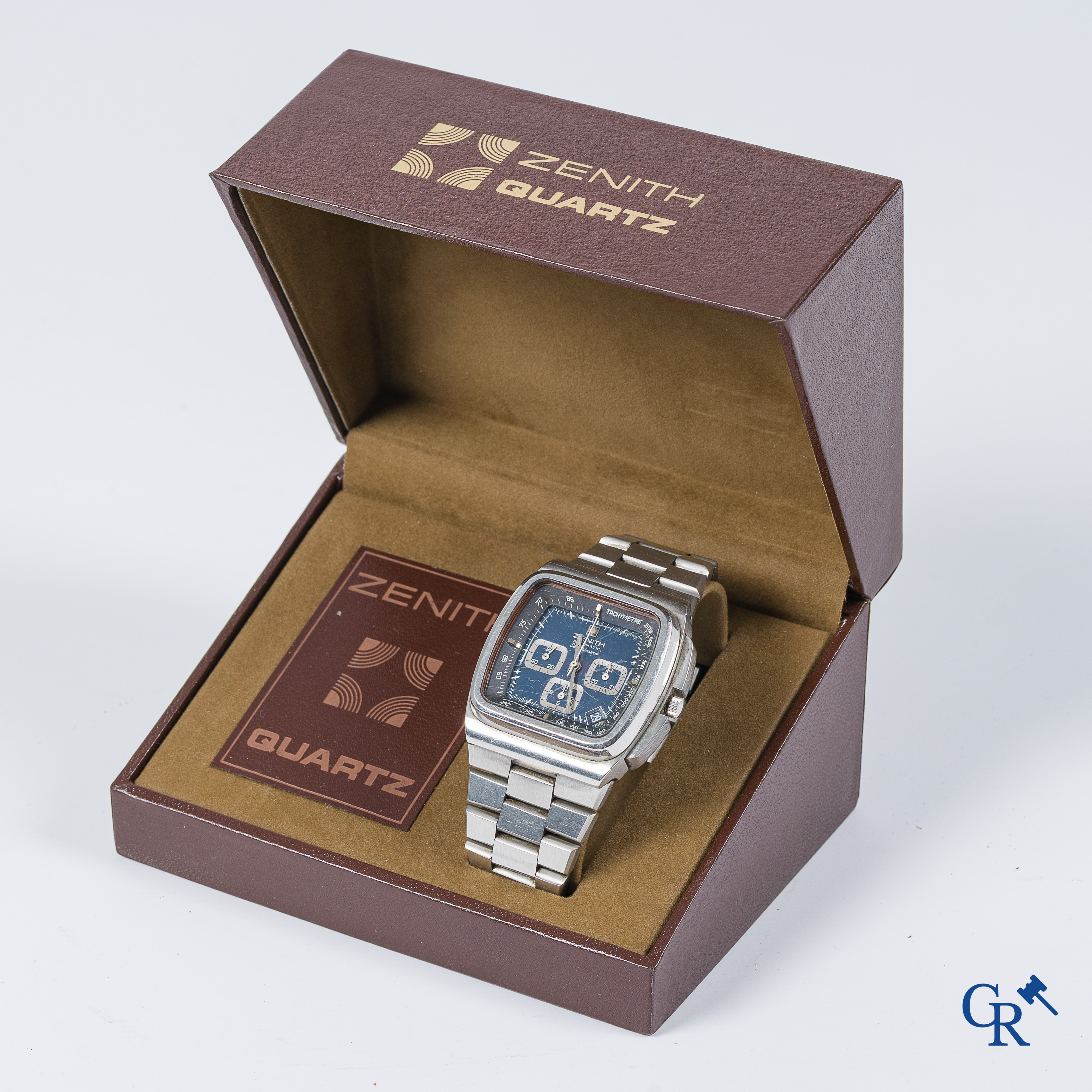 Zenith. Montre-bracelet - chronographe pour homme El Primero Big Blue TV case dans sa boîte d'origine. Travail Suisse. Vers 1970.