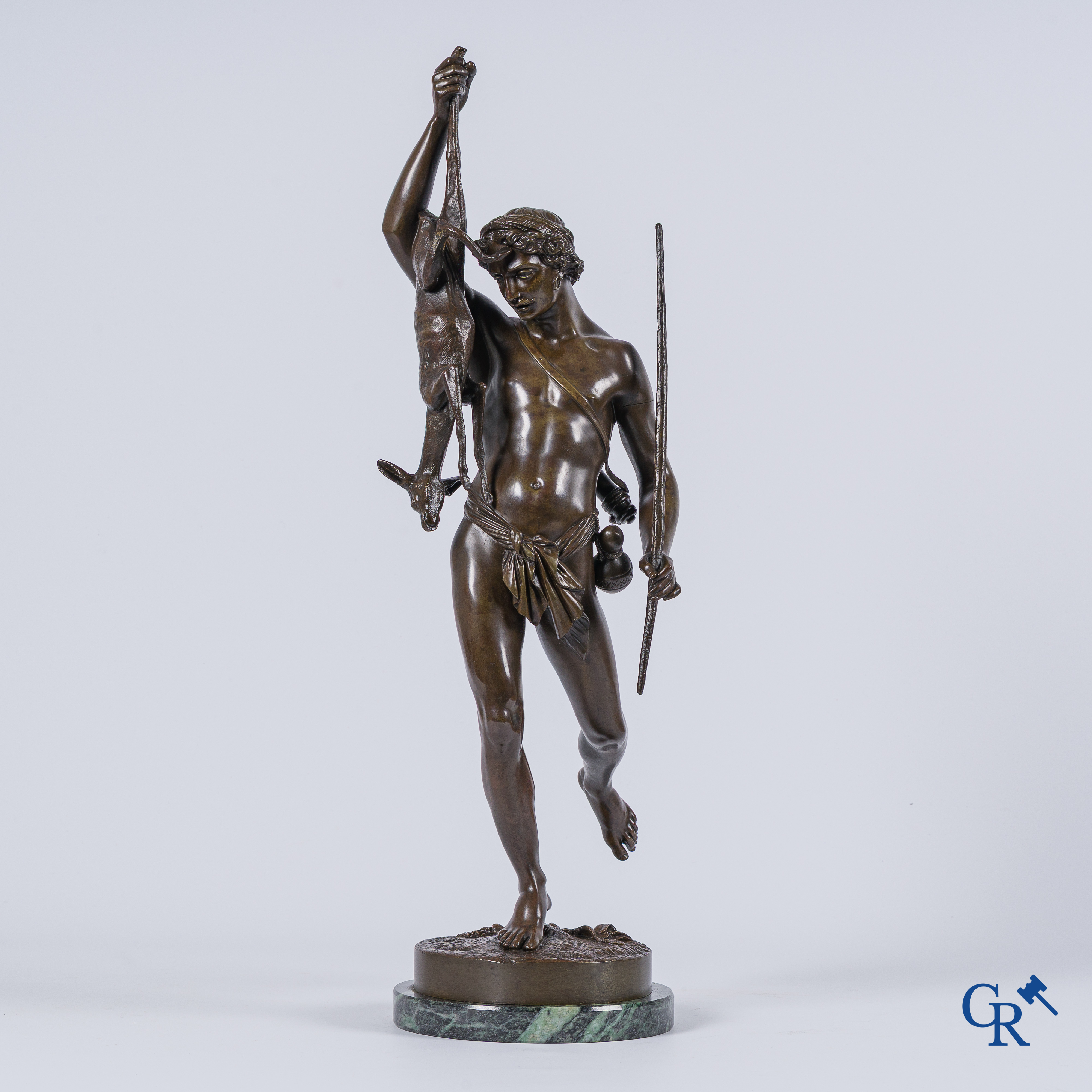 James Pradier. "De Jacht" Bronzen beeld met bruine patine. Alphonse Giroux en gieterijstempel Delafontaine. 19e eeuw.